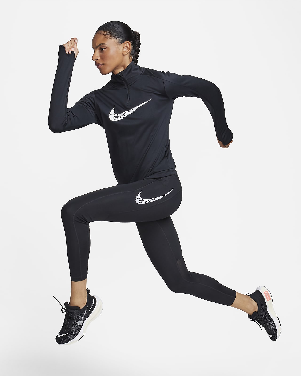 Nike Air Womens 7/8 Logo Prints Running Leggings DJ0899-010 Black