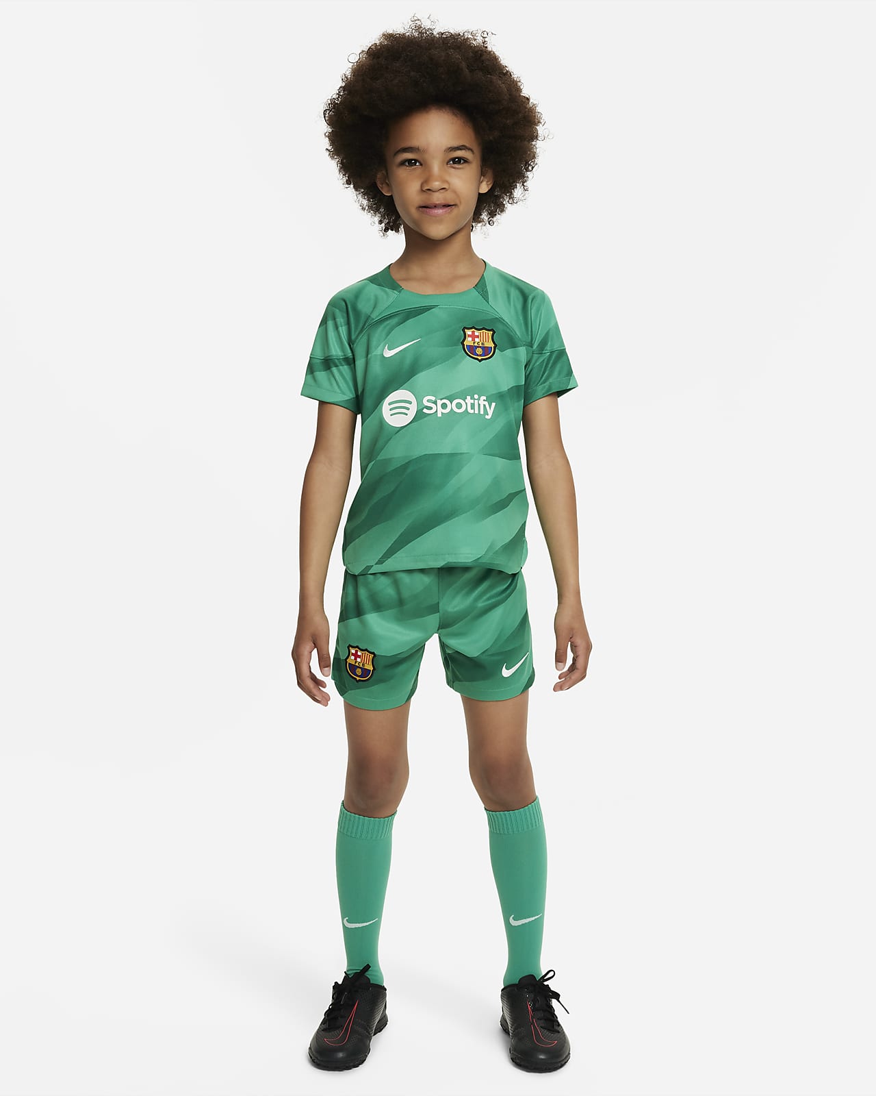FC Barcelona 2023/24 Goalkeeper dreiteiliges Nike Dri-FIT-Set für jüngere Kinder