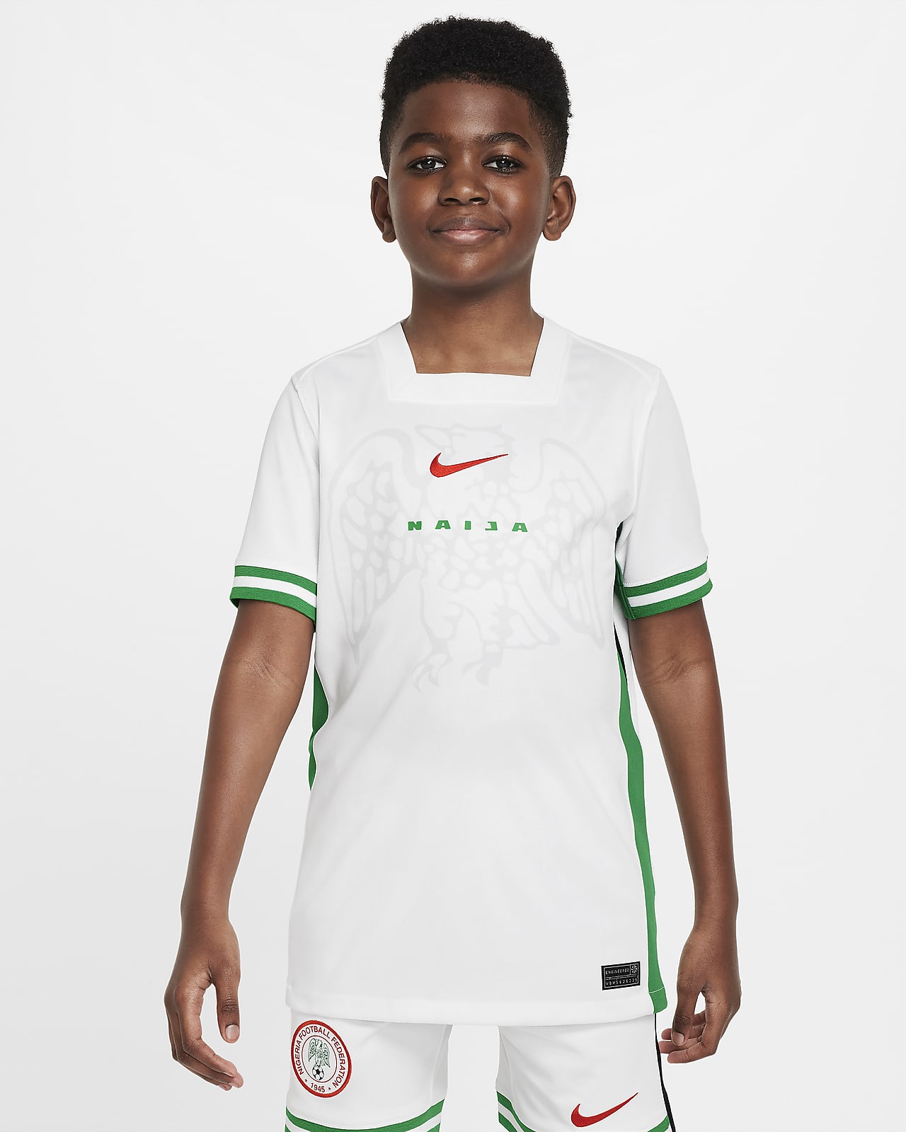 Maglia da calcio replica Nike Dri-FIT Nigeria 2024 Stadium per ragazzo/a – Home