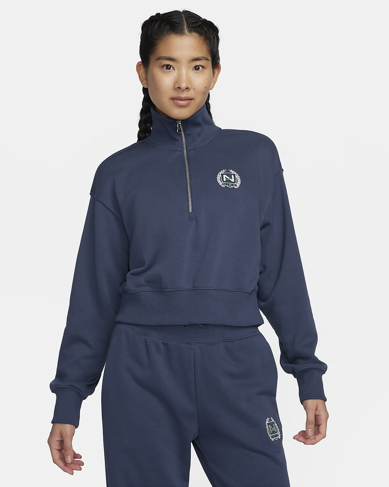 Nike Sportswear 女款寬版半長式拉鍊短版 Fleece 運動衫