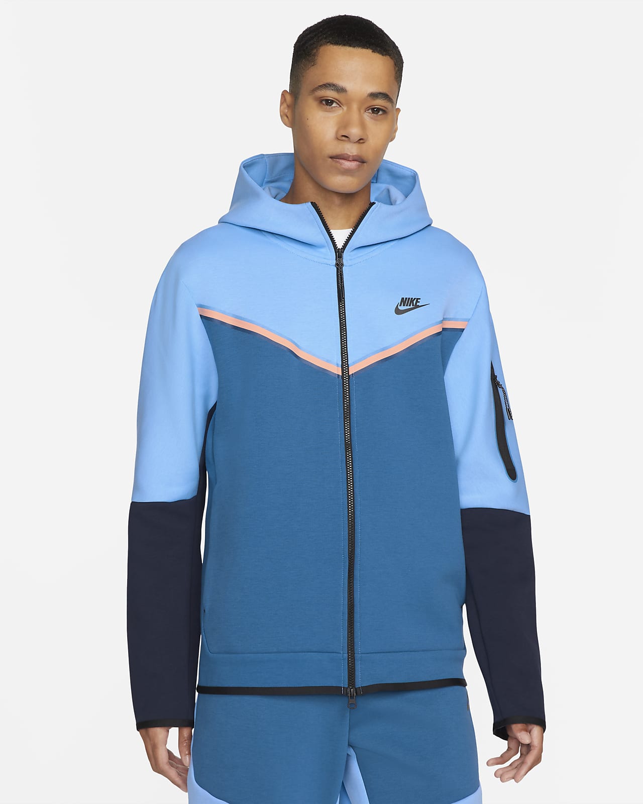 nike tech woven hoodie blue