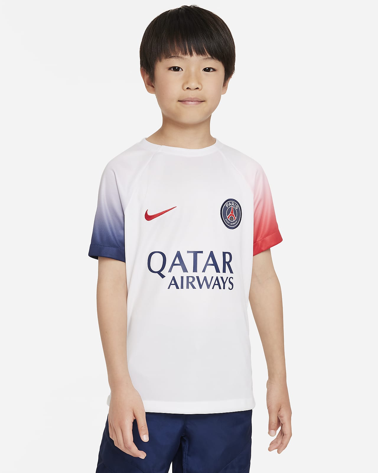 Paris Saint-Germain Academy Pro idegenbeli Nike Dri-FIT mérkőzés előtti futballfelső nagyobb gyerekeknek