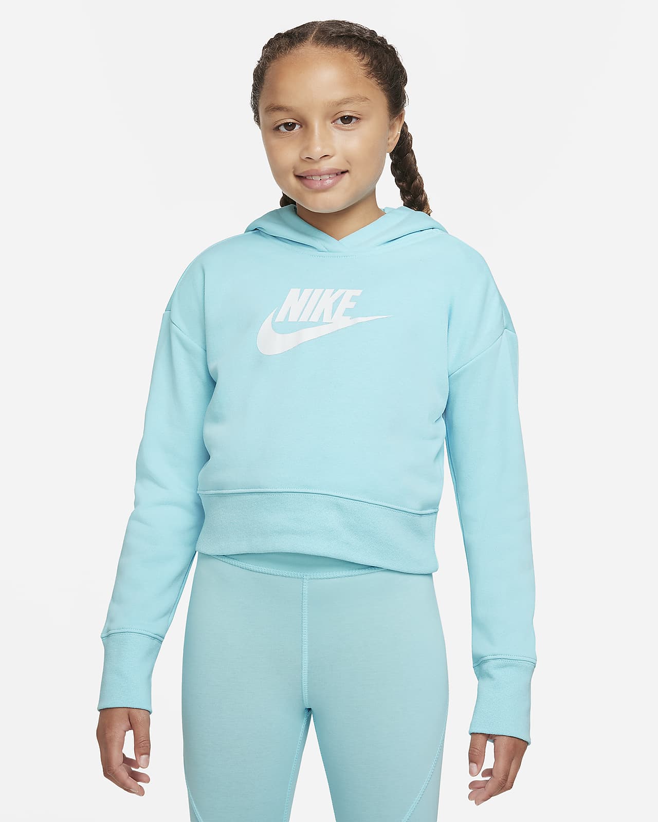 Nike Sportswear Club 大童 (女童) 法國毛圈布短版連帽上衣