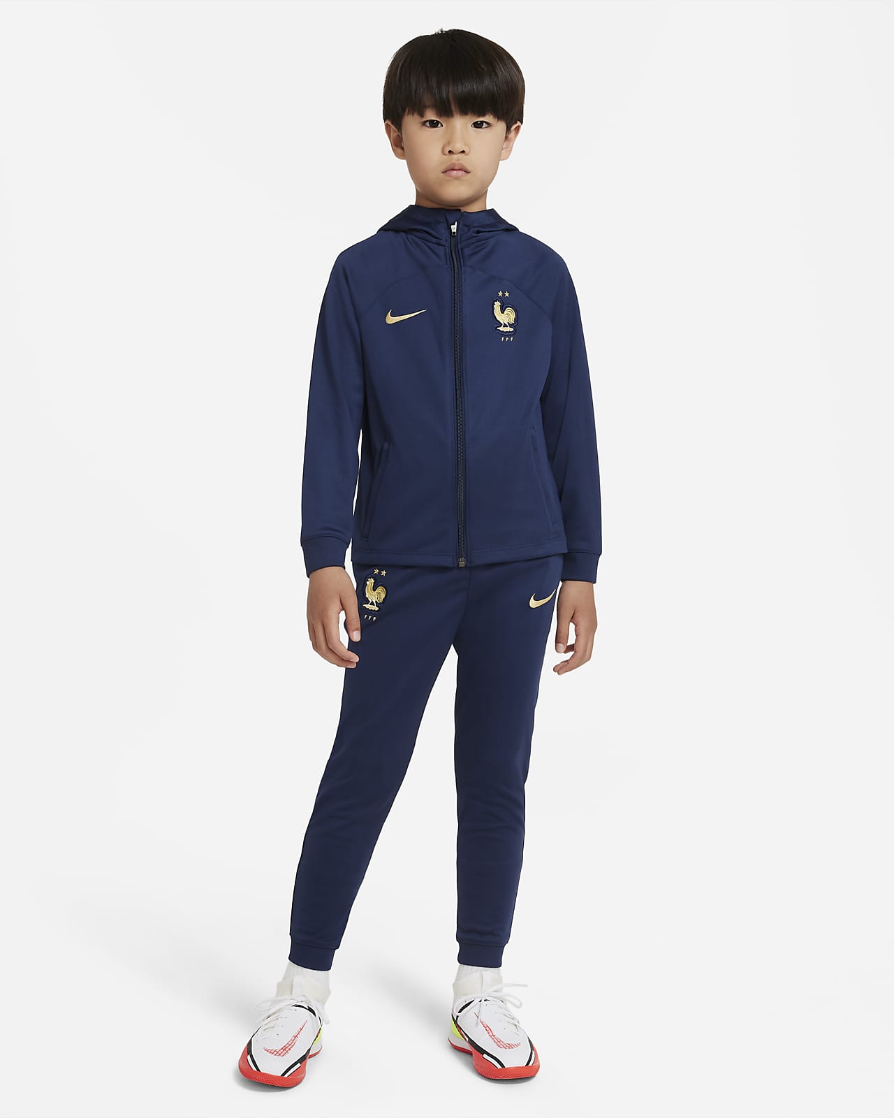 FFF Strike Younger Kids' Nike Dri-FIT Hooded Football Tracksuit. Nike BE