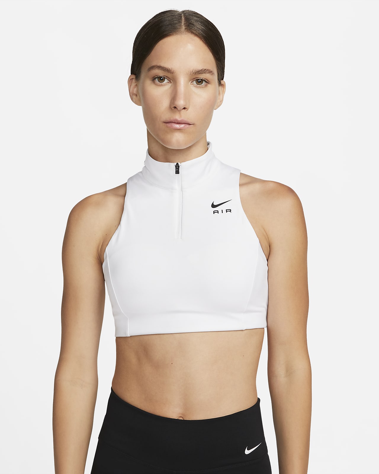 Nike Air Swoosh 1/2-Zip Sport-BH mit mittlerem Halt und einteiligem Polster für Damen