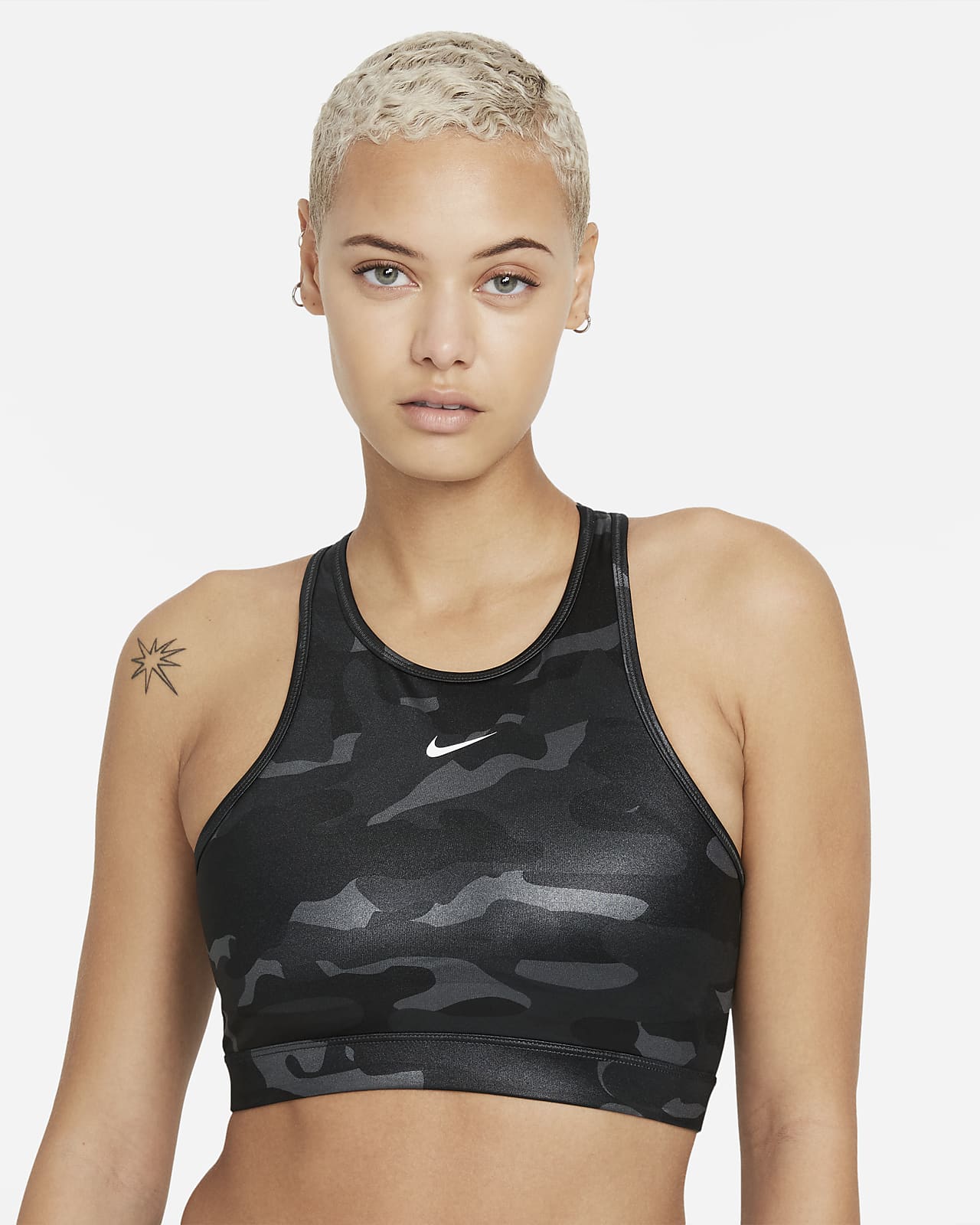 Bra deportivo de cuello alto con almohadilla de una sola pieza de media sujeción para mujer Nike Swoosh