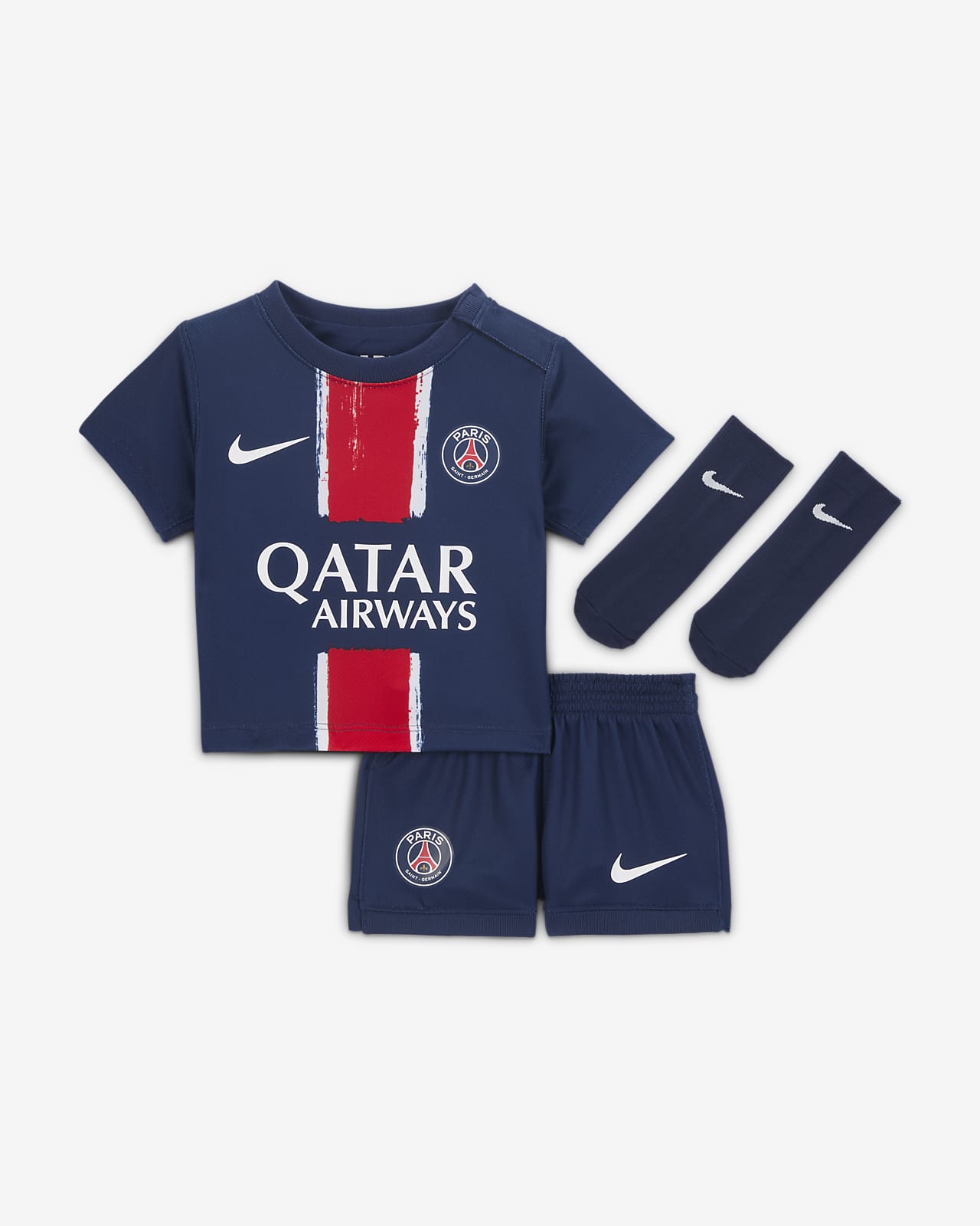 Divisa da calcio replica in 3 pezzi Nike Paris Saint-Germain 2024 Stadium per bebè e bimbo/a – Home