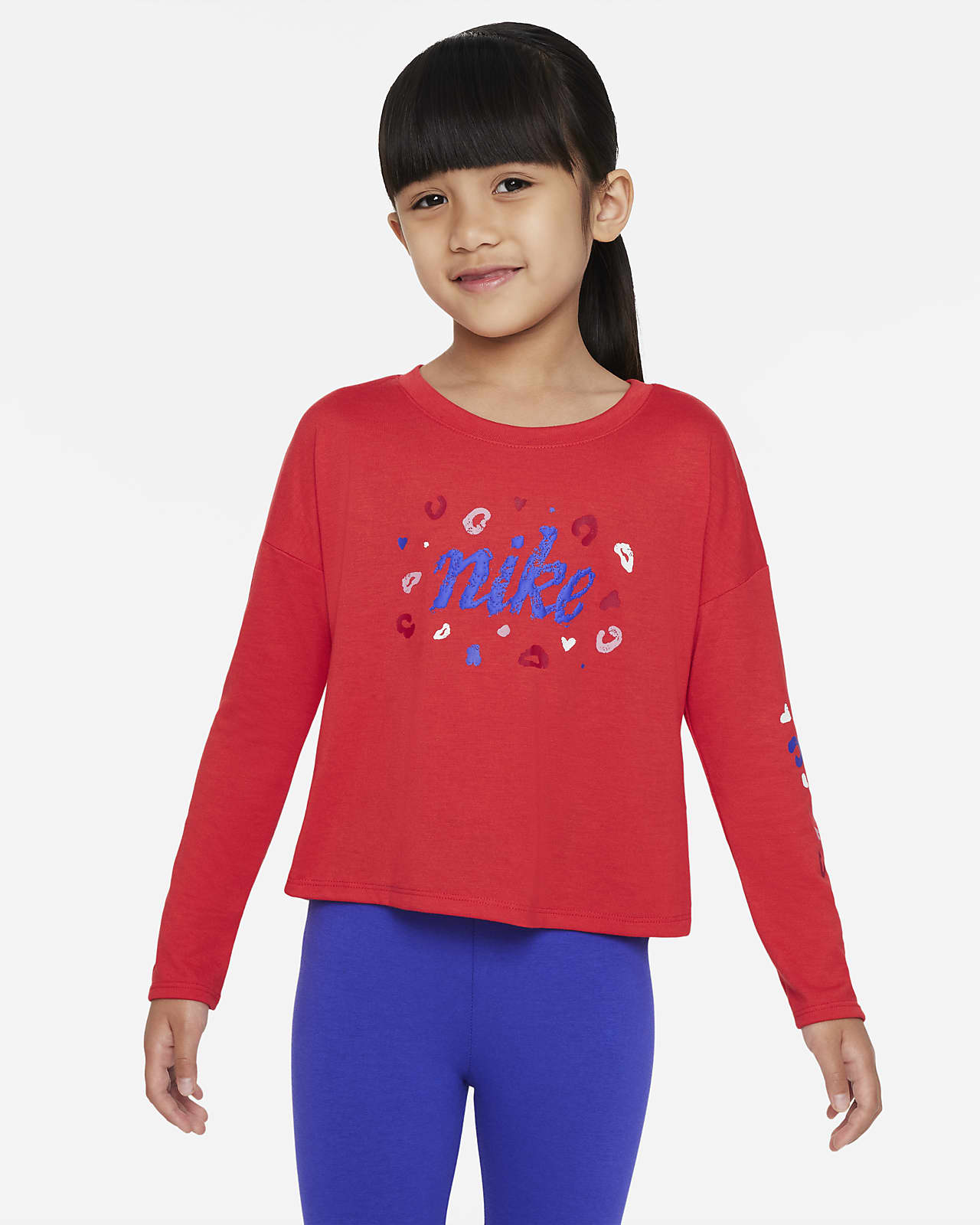 Nike Little Kids' Long Sleeve Cropped Leopard Top