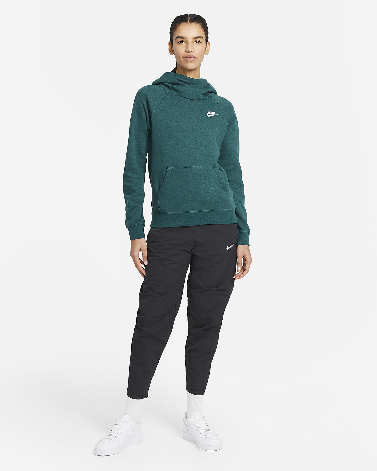 Nike Hoodie Womens Small Cowl Funnel Neck Sportswear Pullover Pockets Black  