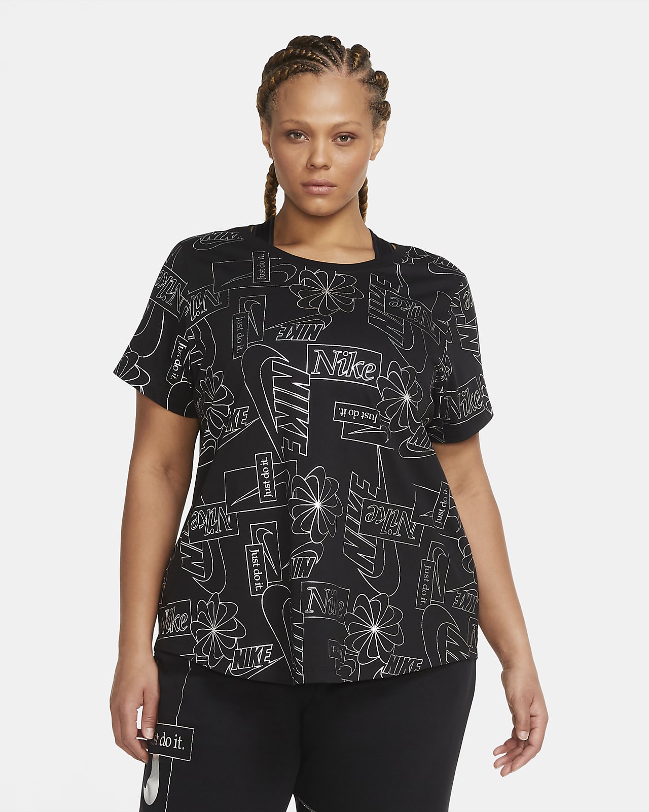 nike sportswear rally women's print metallic crew