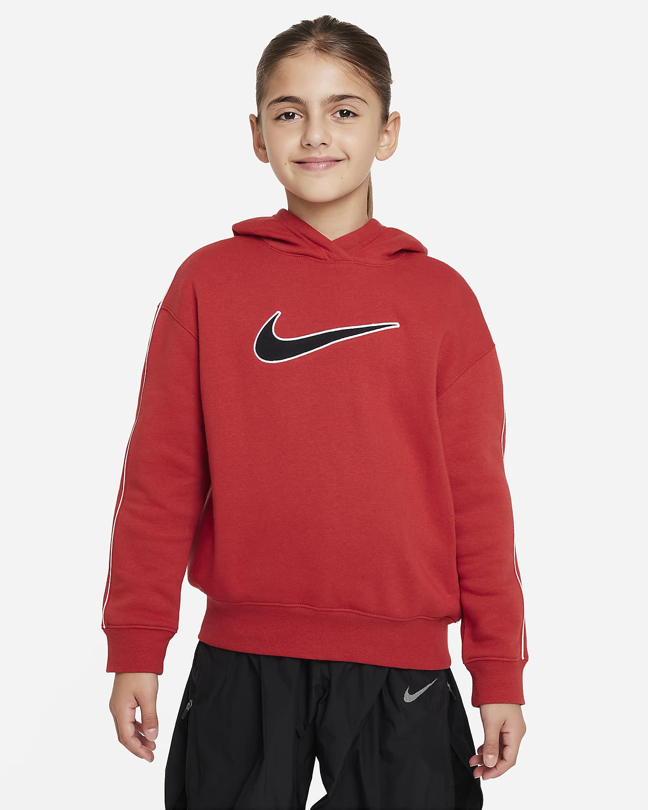 Nike Sportswear ekstra stor hettegenser i fleece til store barn (jente)