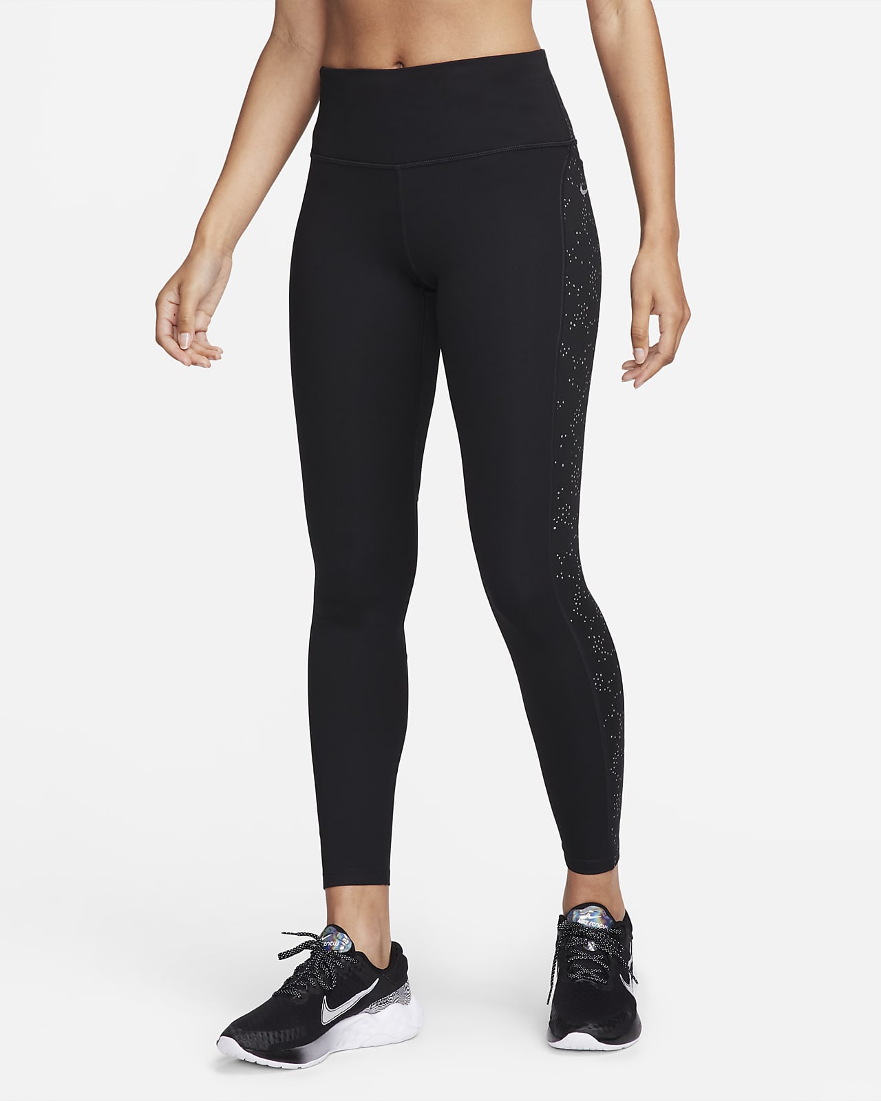 Nike Fast-7/8-leggings med mellemhøj talje, print og lommer til kvinder