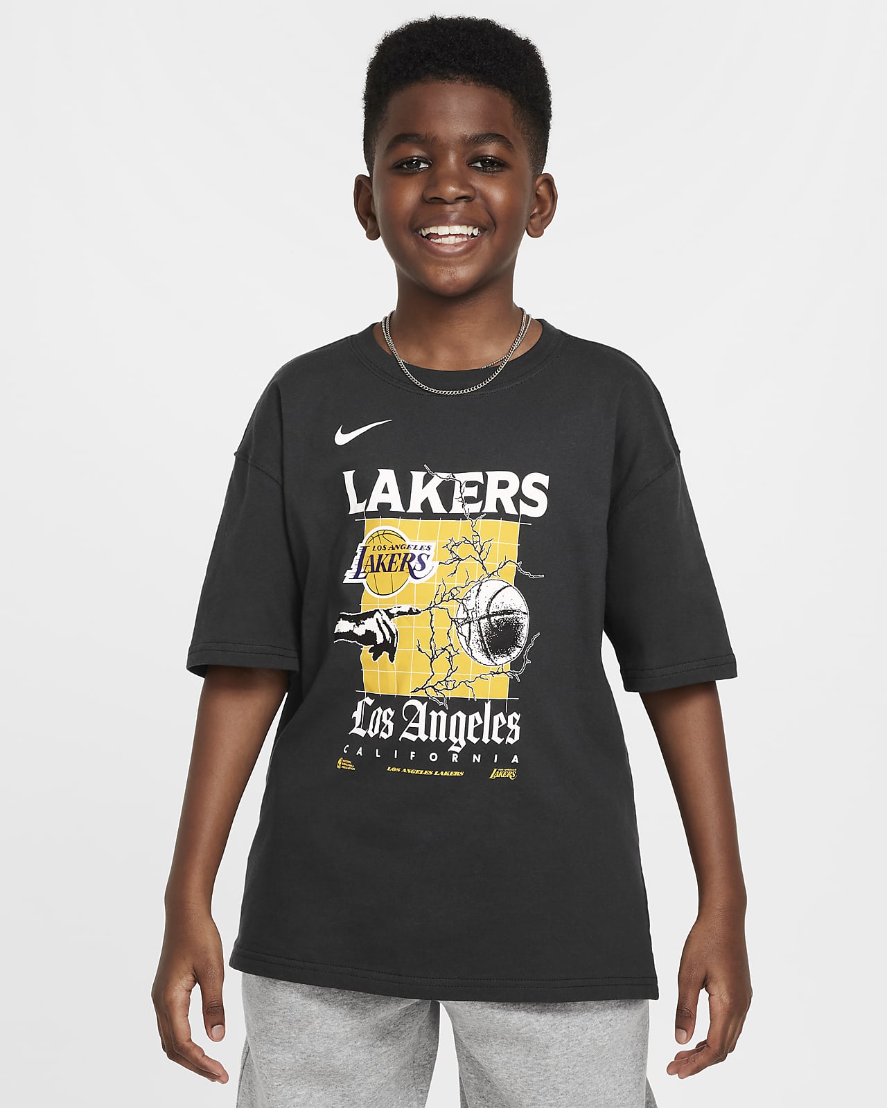 Los Angeles Lakers Courtside Nike NBA Max90 póló nagyobb gyerekeknek (fiúknak)