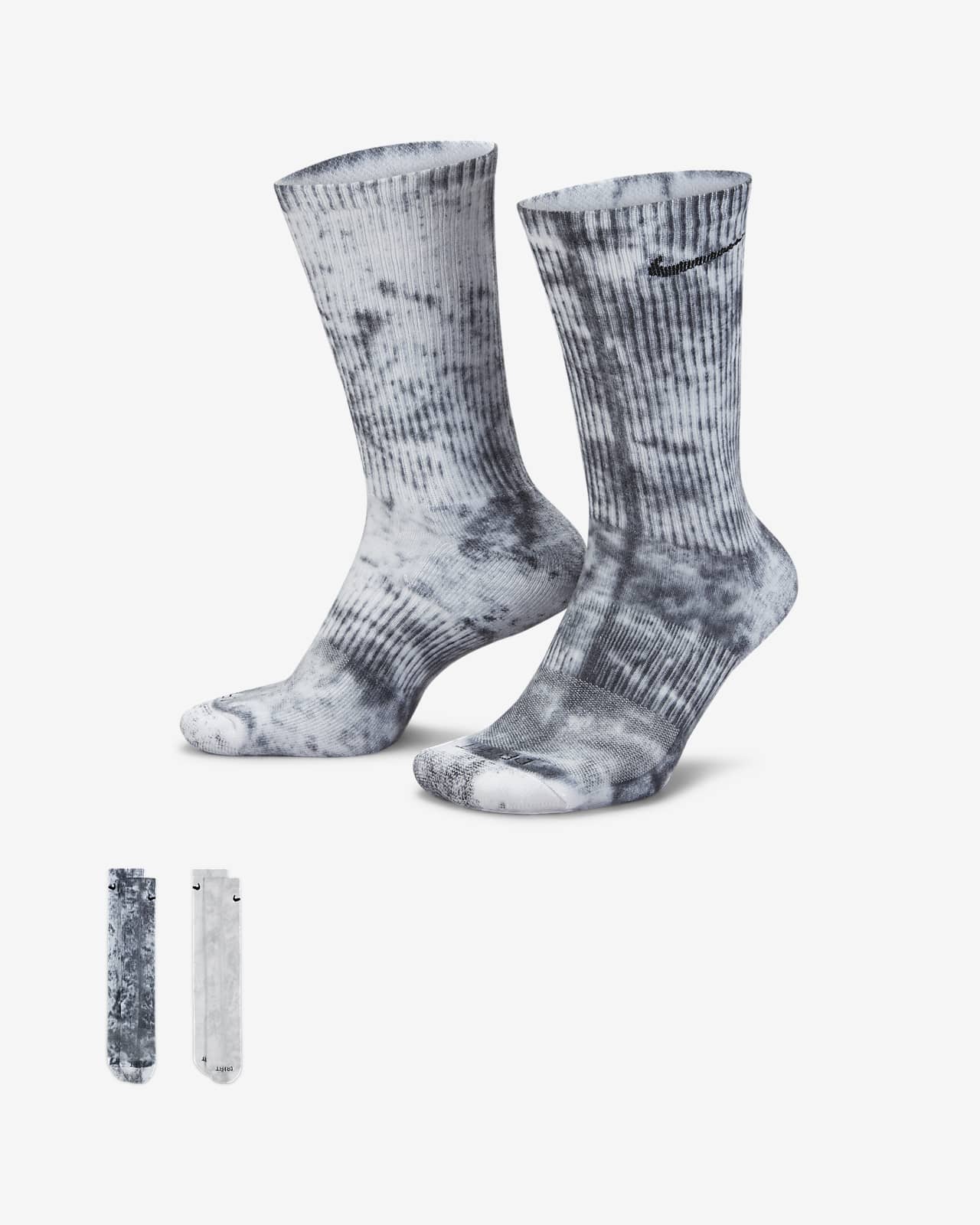 Κάλτσες μεσαίου ύψους με αντικραδασμική προστασία και εφέ tie-dye Nike Everyday Plus (δύο ζευγάρια)