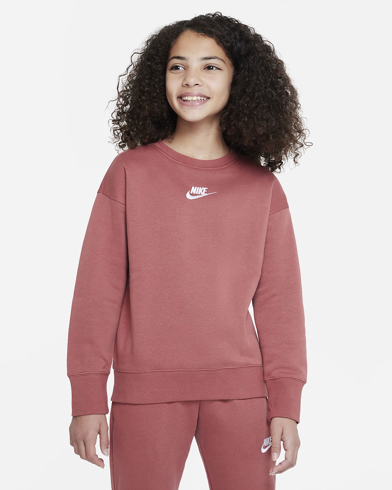 Nike Sportswear Club Fleece-sweatshirt med rund hals til større børn (piger)