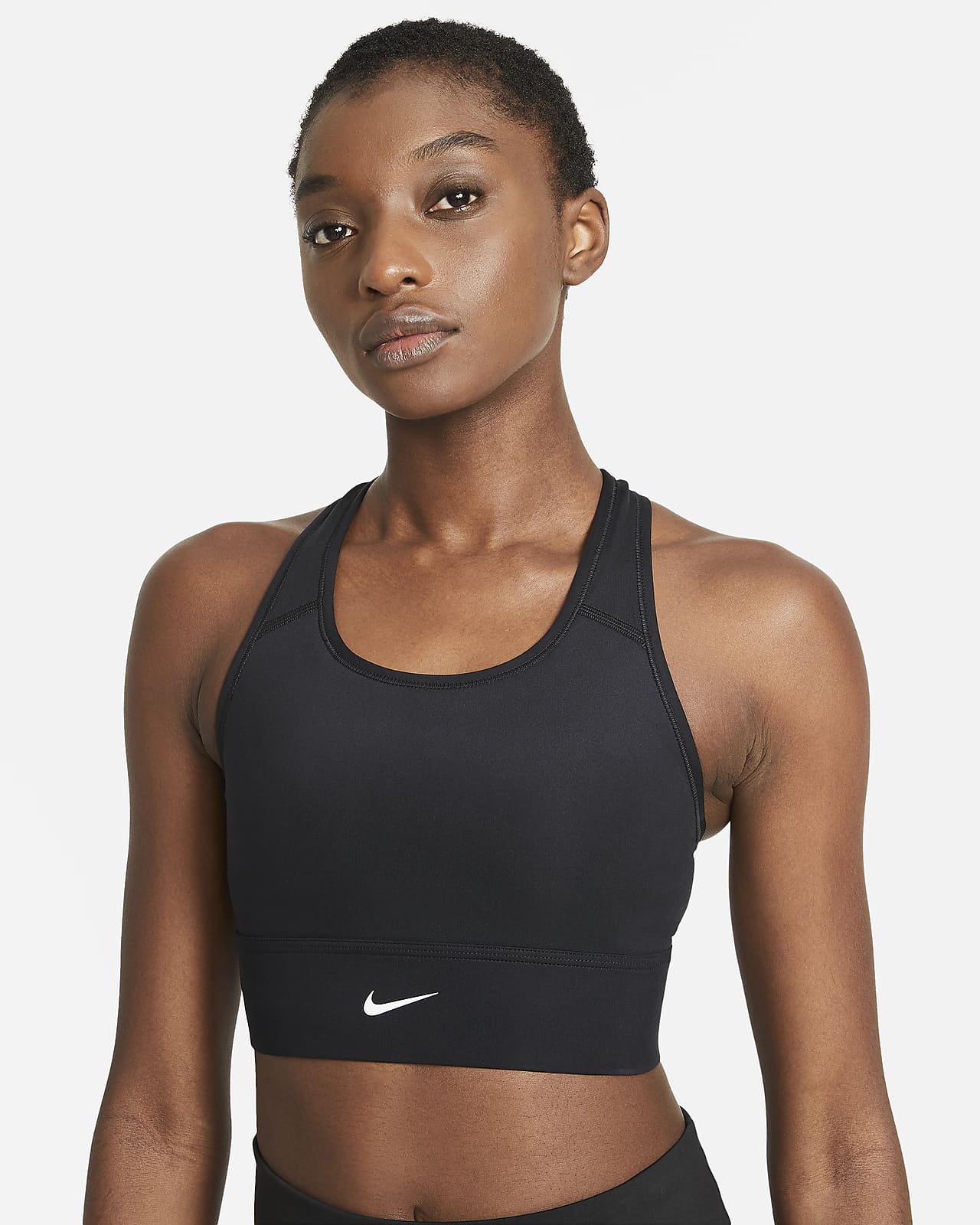 Sport-BH med mediumstöd, ett inlägg och lång design Nike Swoosh för kvinnor