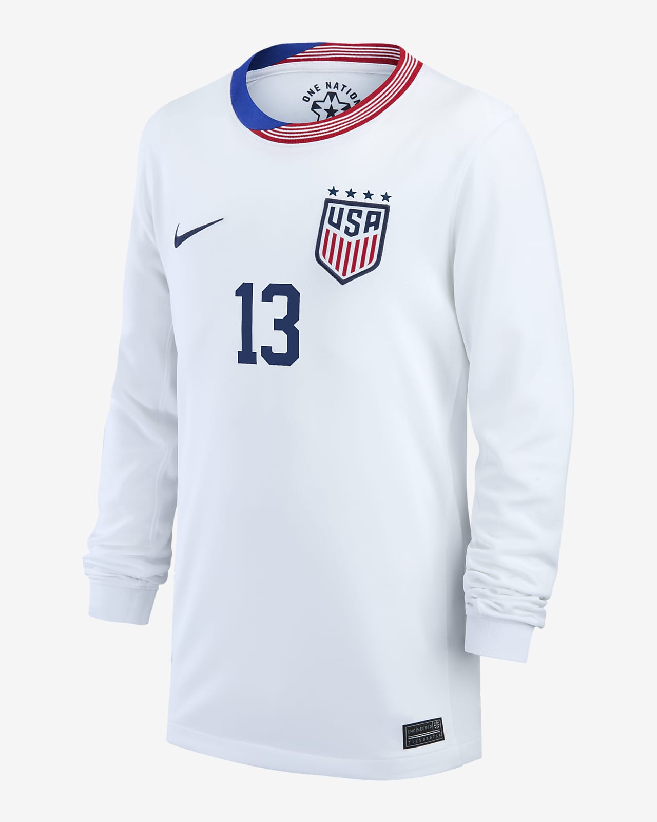 Jersey de fútbol de manga larga Nike Dri-FIT de la selección nacional de fútbol femenino de Estados Unidos local 2024 Stadium Alex Morgan para niños talla grande