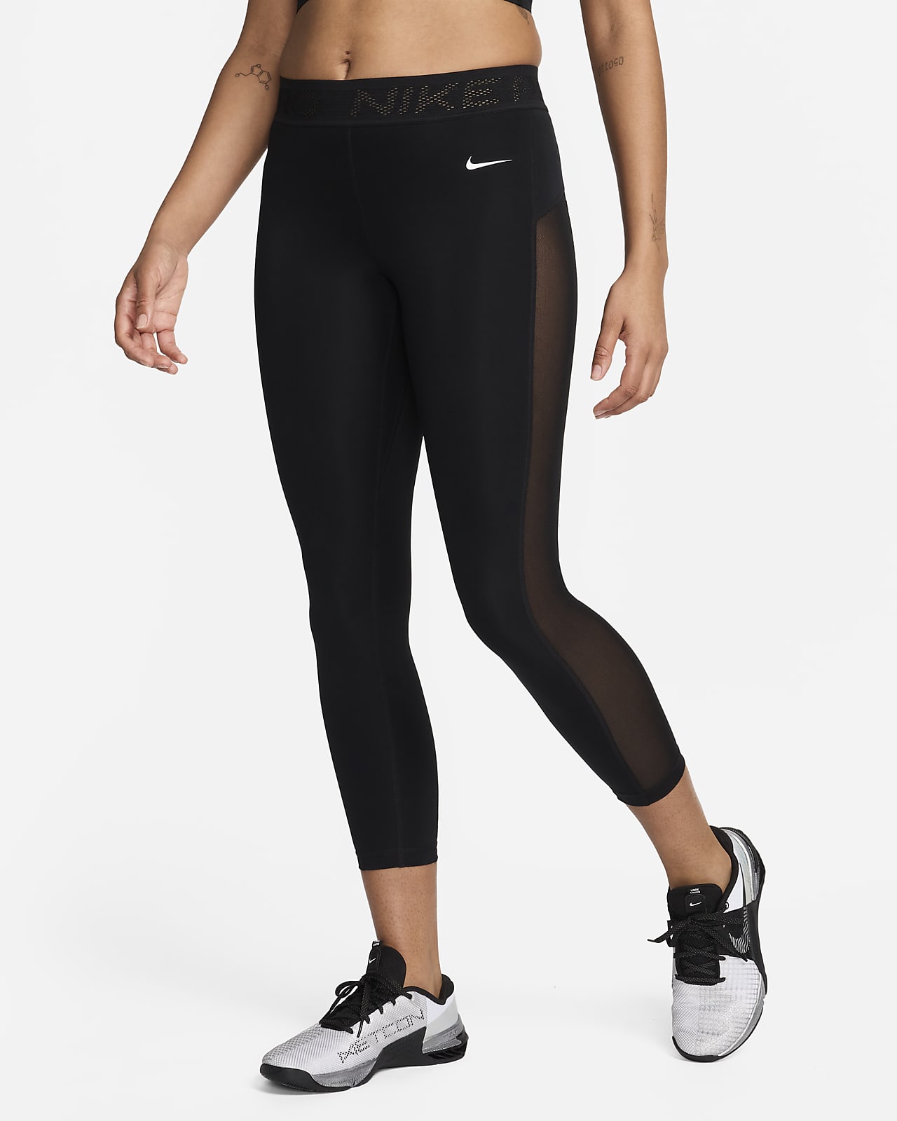 Nike Pro 7/8-legging met halfhoge taille en mesh vlakken voor dames