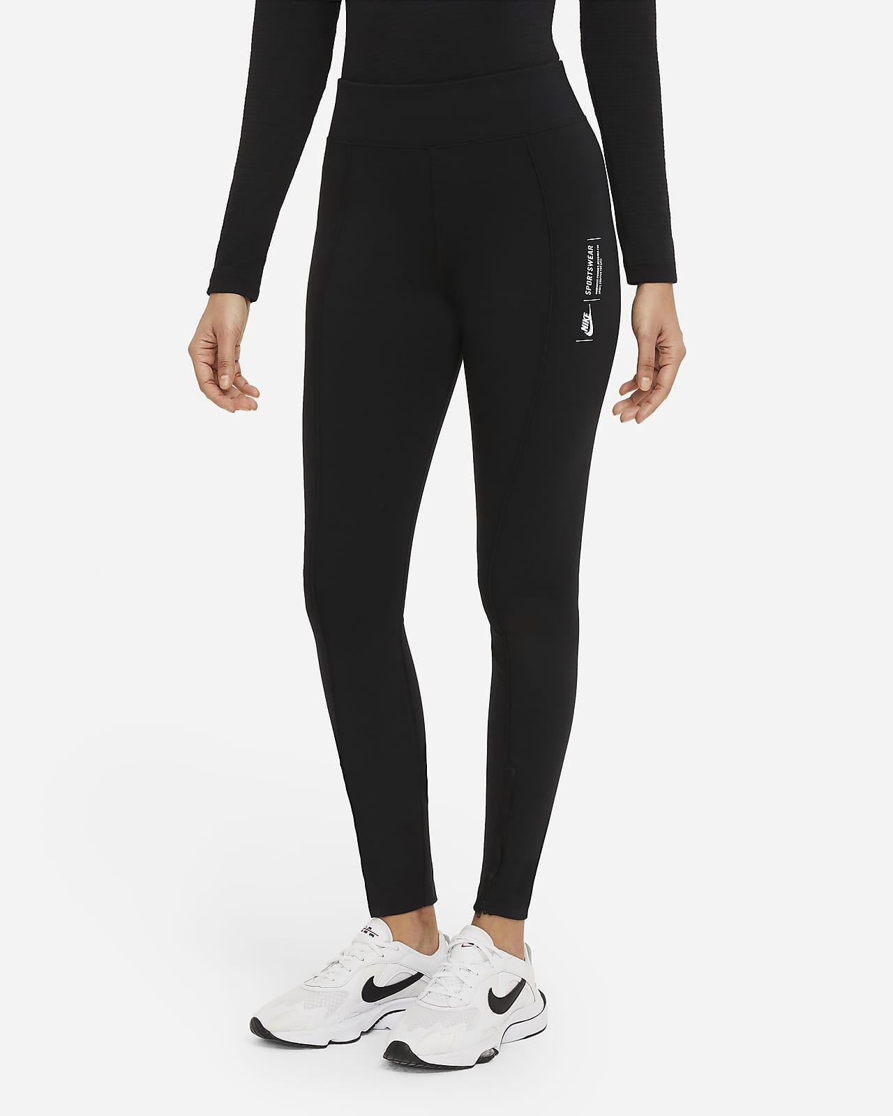 nike legasee zip legging in black