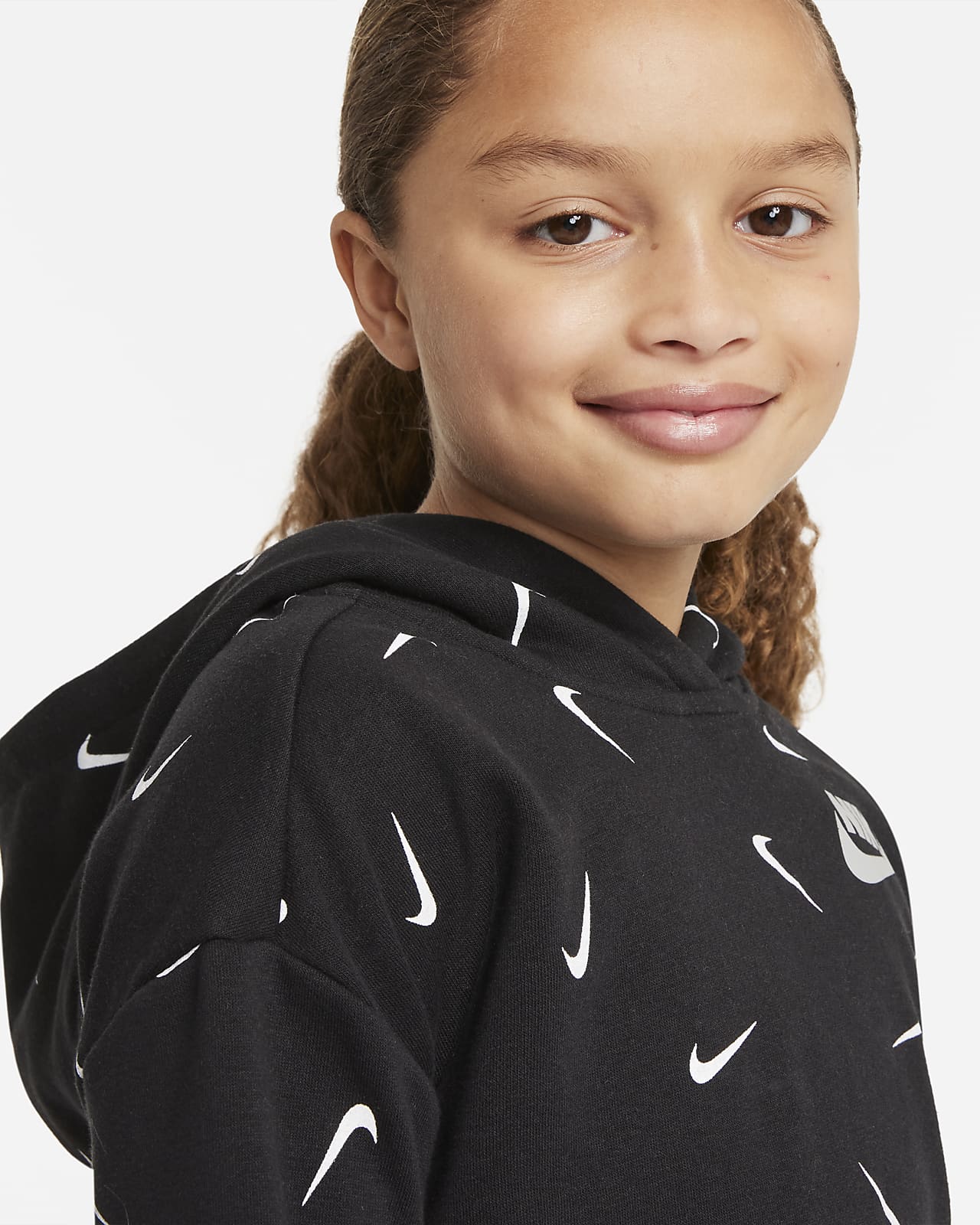 Nike Sportswear Big Kids' (Girls') Printed Crop French Terry Hoodie ...