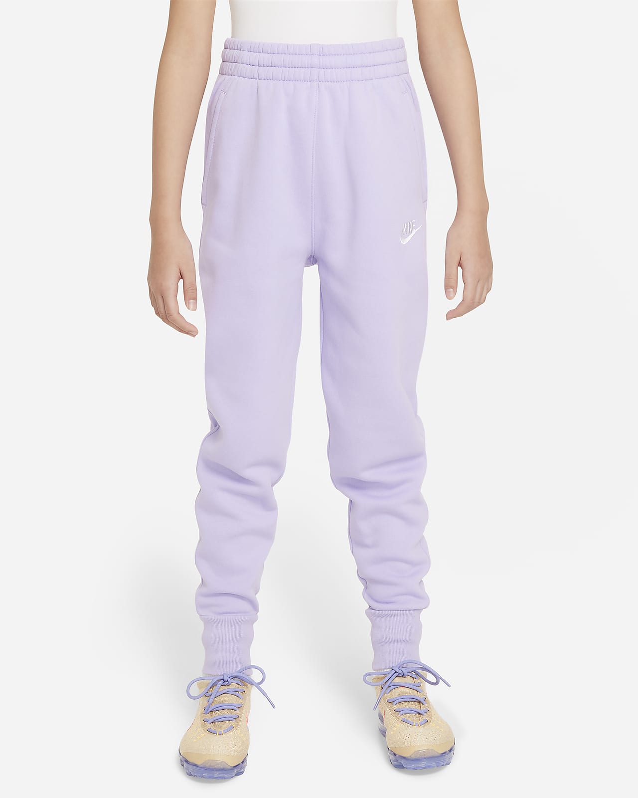 Faconsyede Nike Sportswear Club Fleece-bukser med høj talje til større børn (piger)