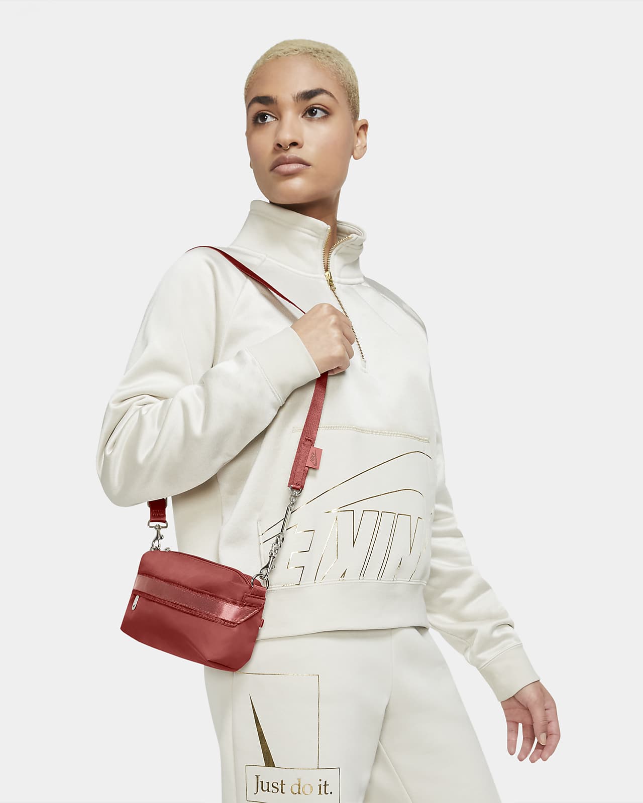 Nike Futura Luxe cross body multi pocket bag in stone