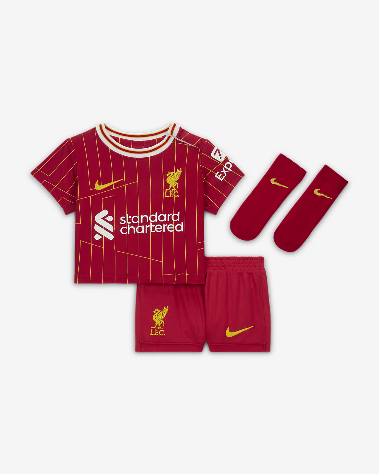 Liverpool FC 2024 Stadium hazai Nike Soccer háromrészes replikaszett babáknak és totyogóknak