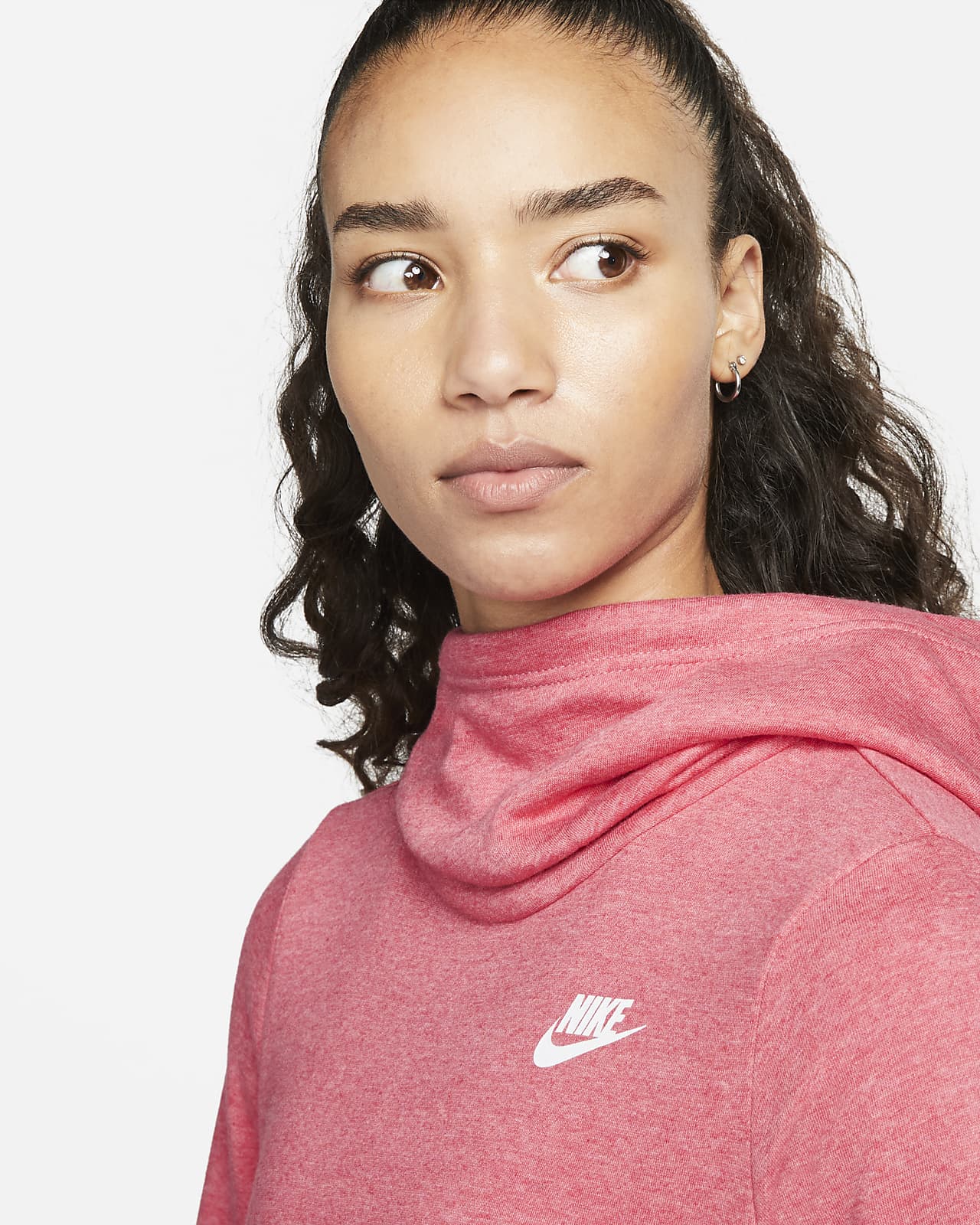 pink nike funnel neck hoodie