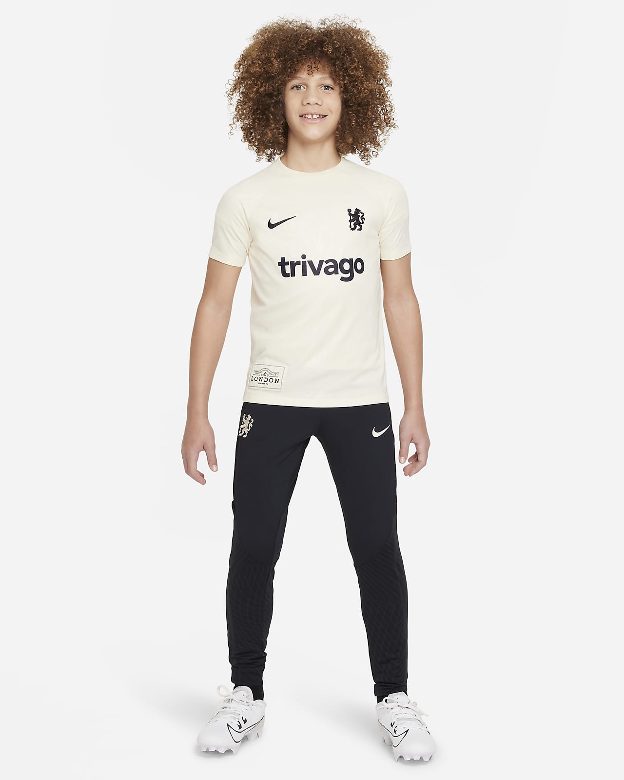 Maglia da calcio pre partita a manica corta Nike Dri FIT Chelsea FC Academy Pro Ragazzo a