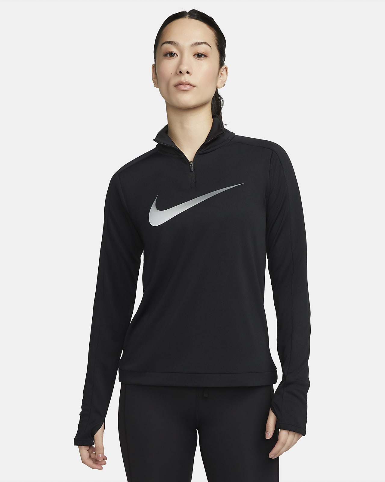 Nike Dri-FIT Swoosh 女款 1/4 拉鍊長袖跑步中層上衣