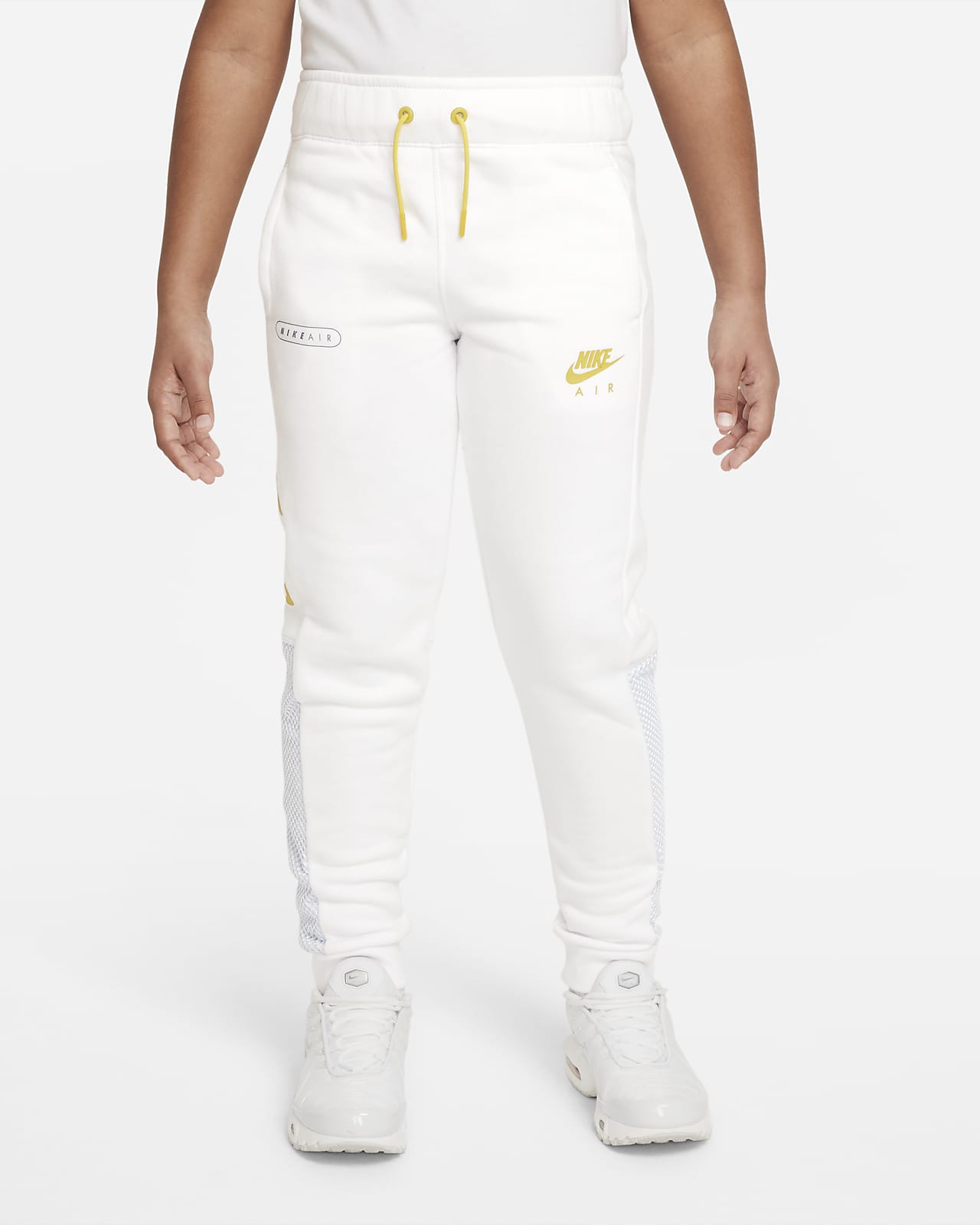 white and gold nike sweatpants