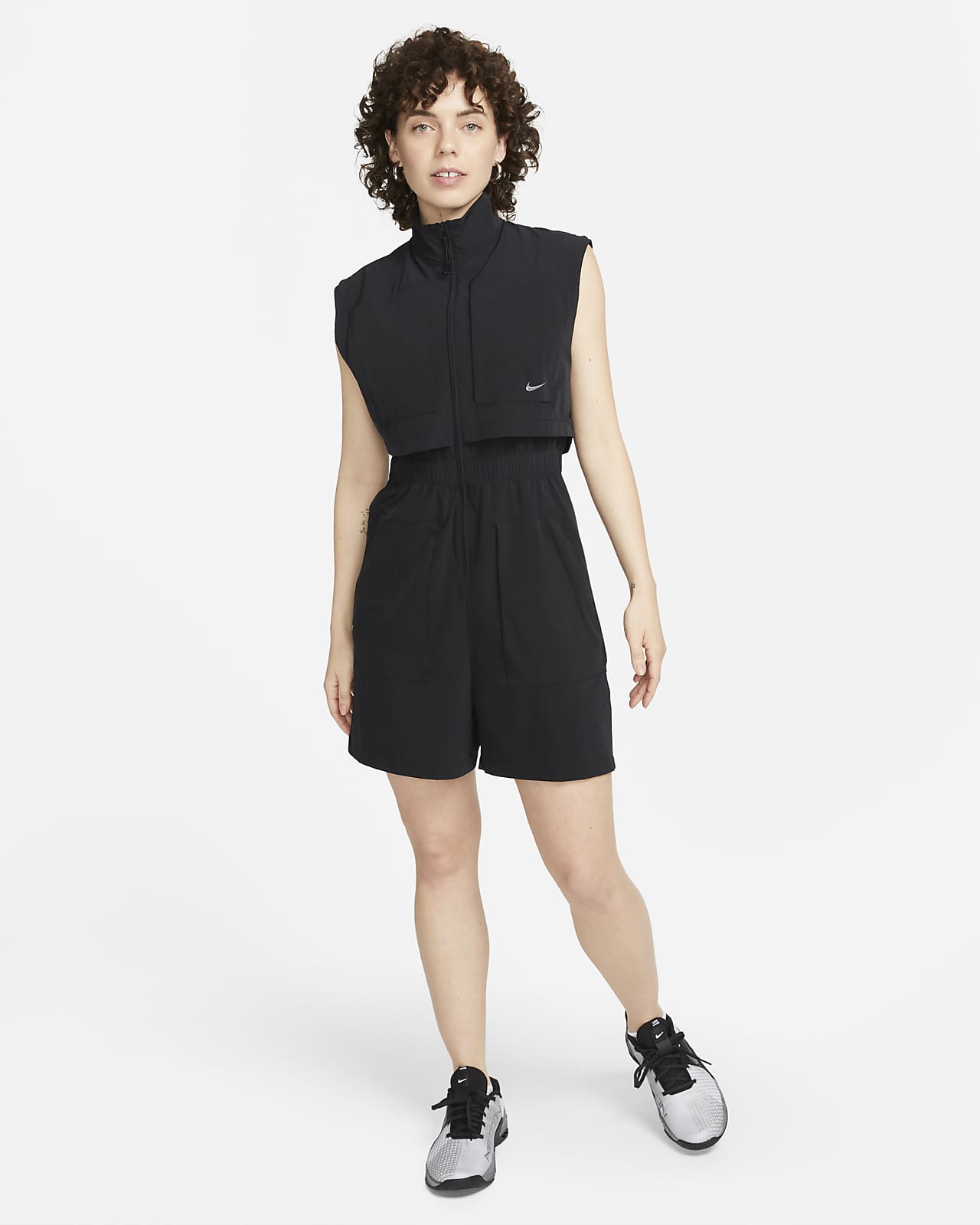 Nike Yoga Dri-FIT Luxe Women's 7/8 Color-Block Jumpsuit XL Black Gray  DM6998