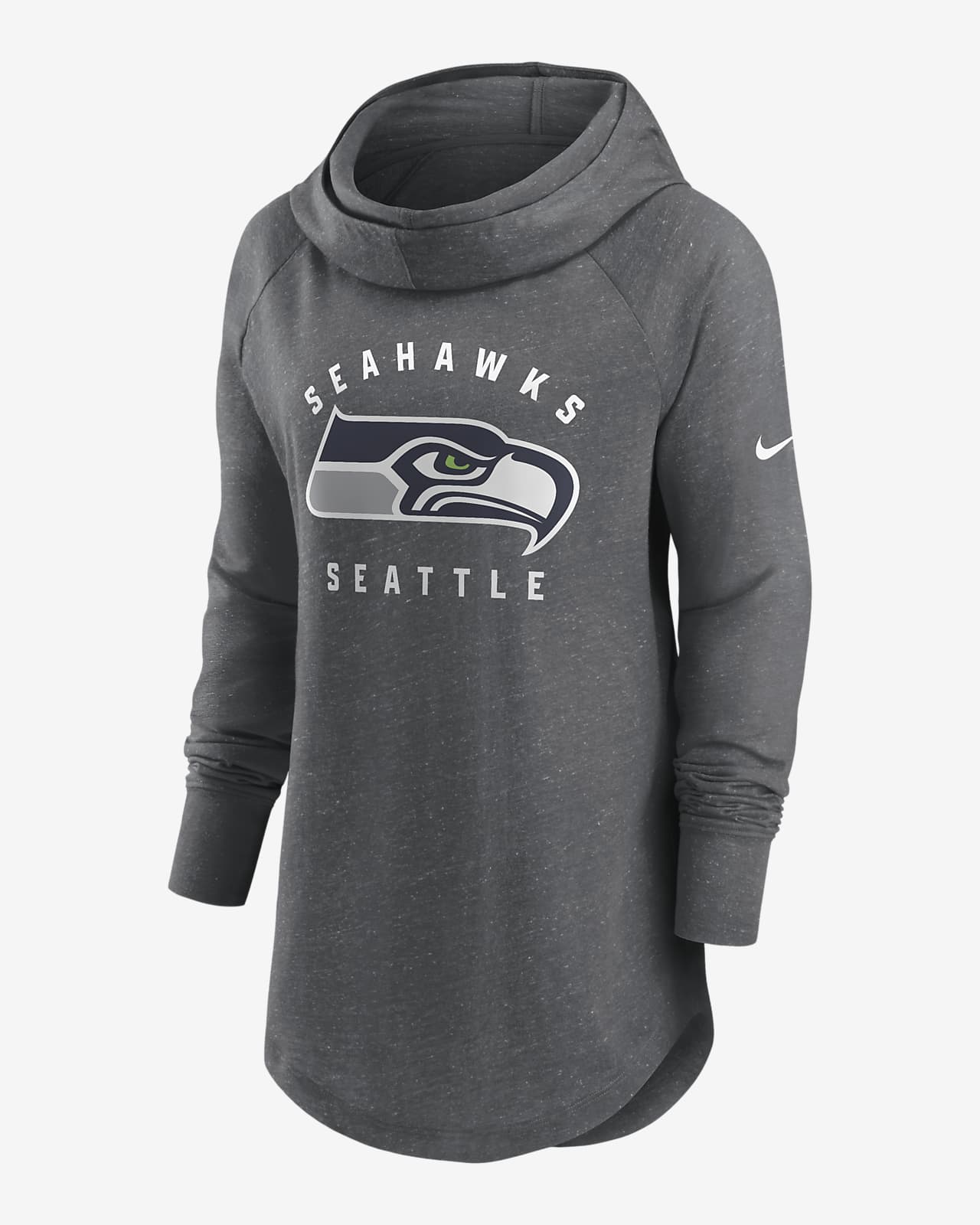 Women's Nike Heather Charcoal Seattle Seahawks Raglan Funnel Neck Pullover Hoodie Size: Extra Small