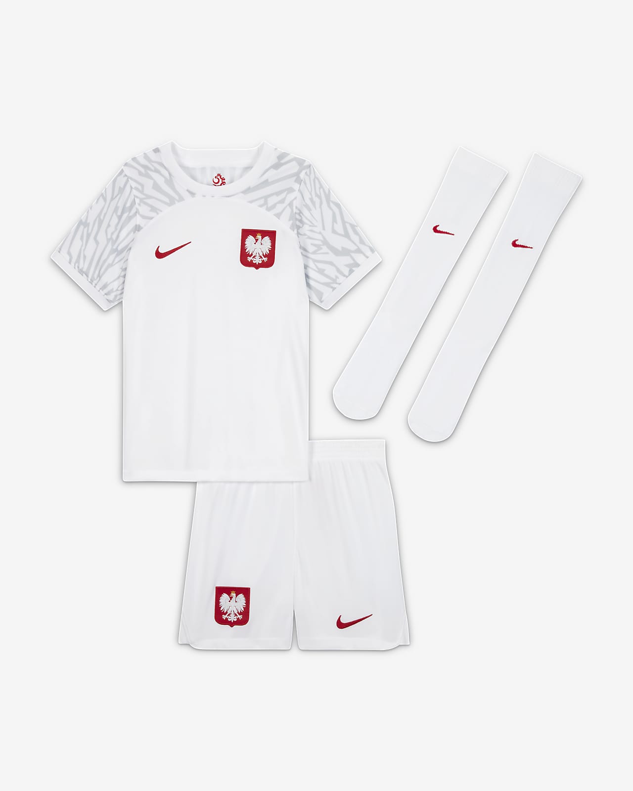 zonsopkomst Spelen met Arbeid Strój piłkarski dla małych dzieci Polska 2022/23 (wersja domowa). Nike PL