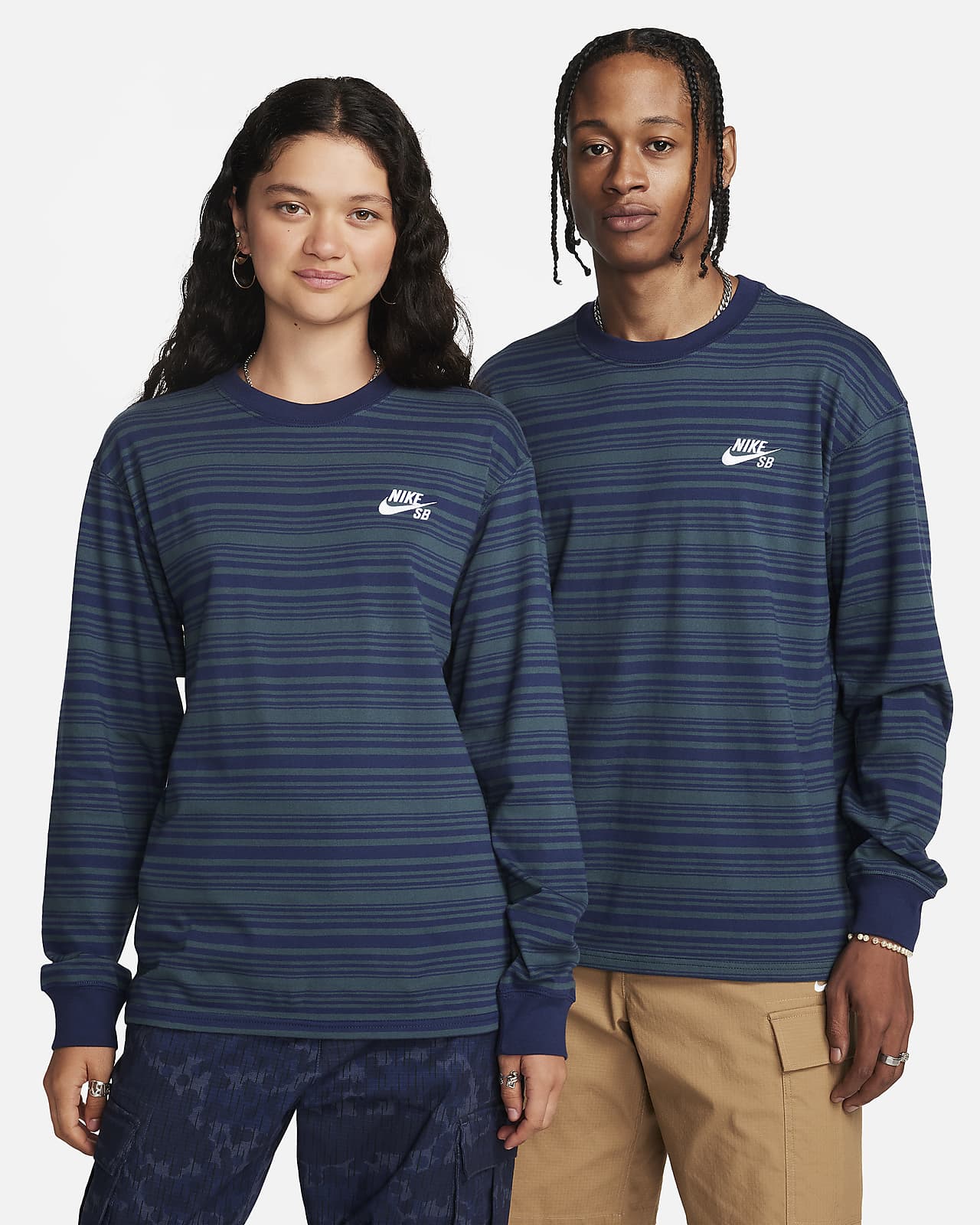 Nike SB Long-Sleeve Skate T-Shirt (Midnight Navy/Deep Jungle) L