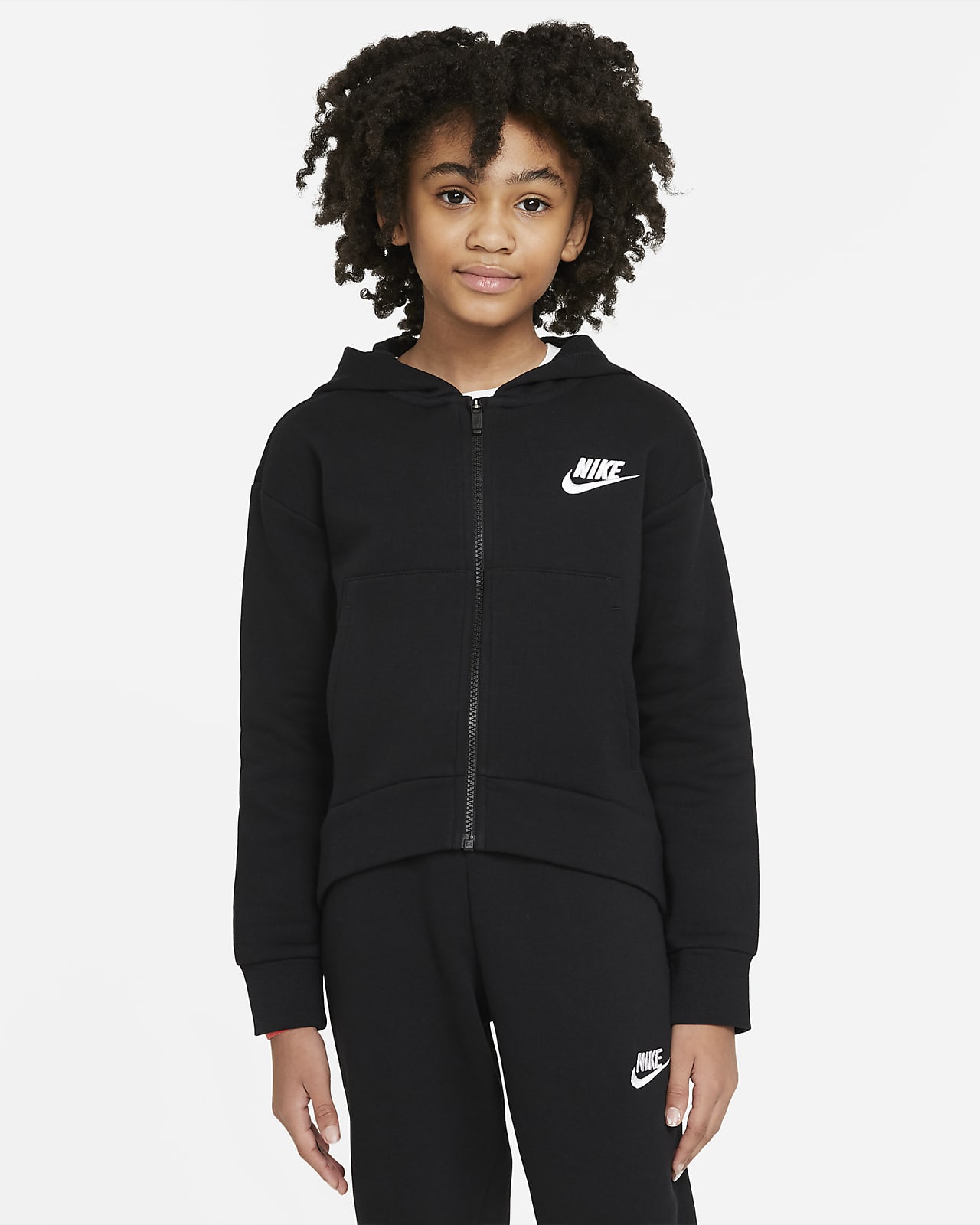 Μπλούζα με κουκούλα και φερμουάρ σε όλο το μήκος Nike Sportswear Club Fleece για μεγάλα κορίτσια