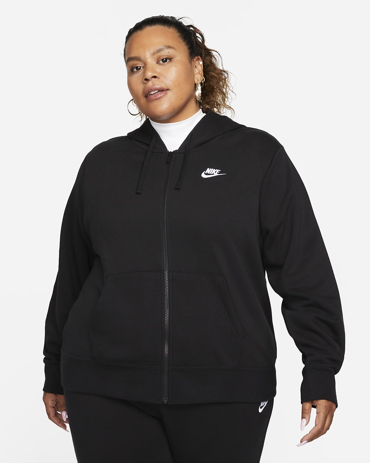 Sudadera con gorro de cierre completo para mujer Nike Sportswear Club Fleece (talla grande)