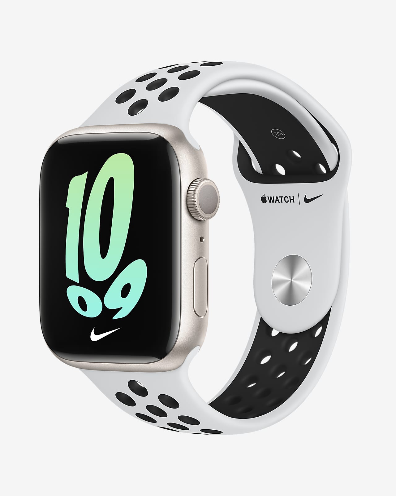 Apple Watch Series 7 (GPS) met 45-mm kast van sterrenlicht aluminium en  sportbandje van Nike. Nike NL