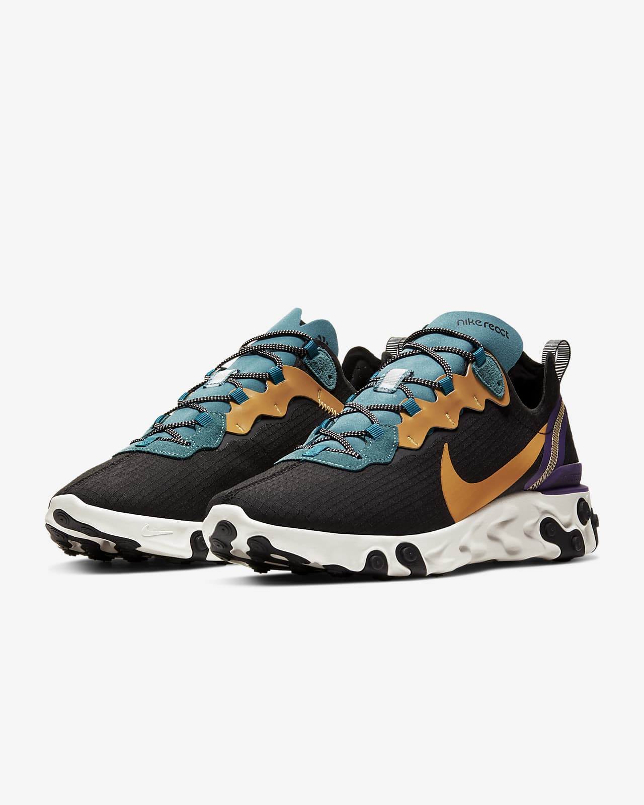 nike react element 55 trainers in black and teal