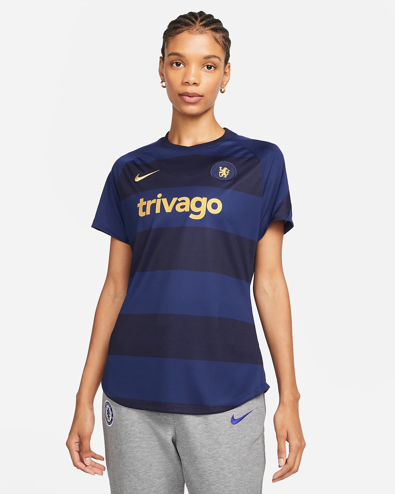 Playera de fútbol de manga corta para antes del partido Nike Dri-FIT para  mujer Chelsea FC. Nike.com