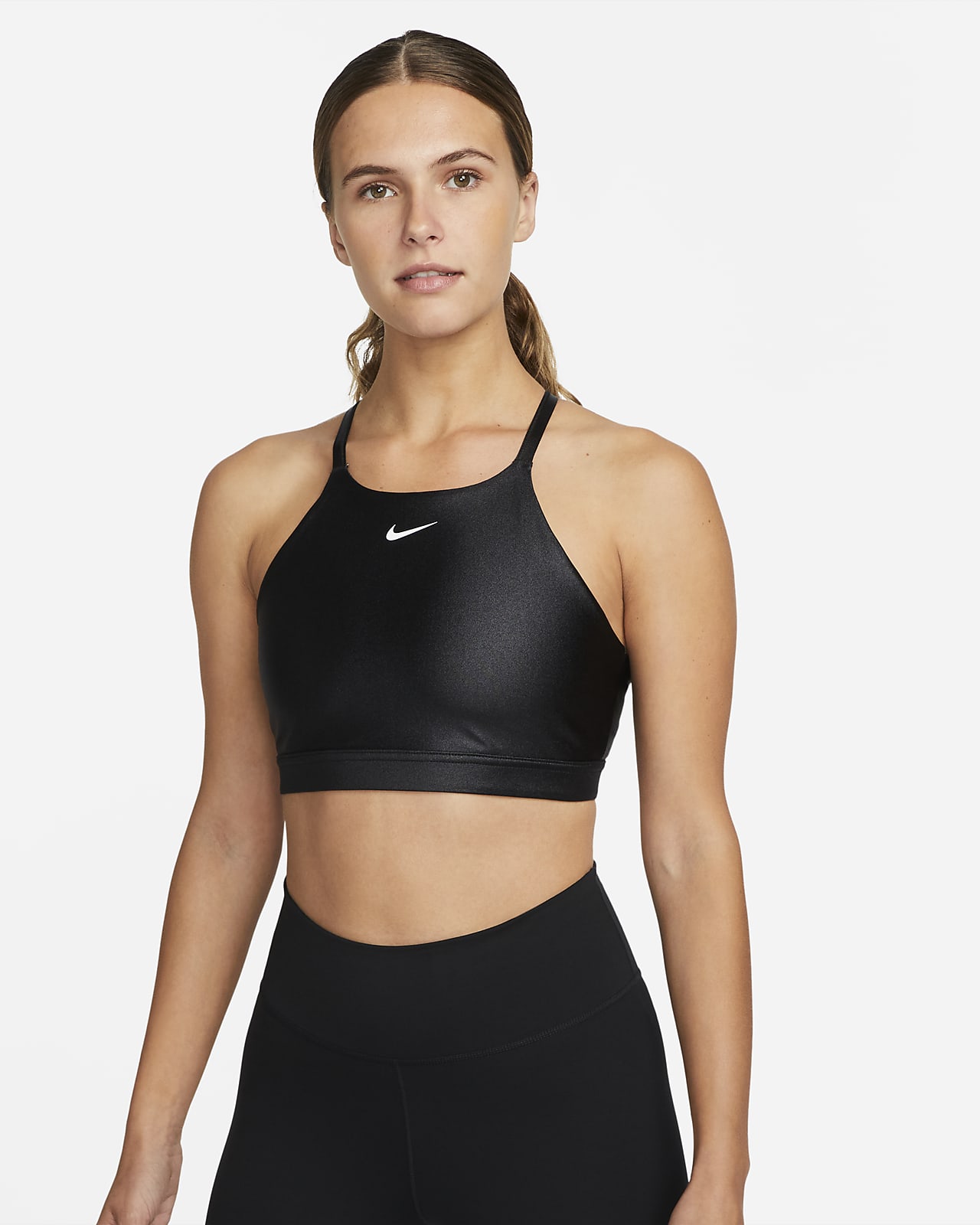 Nike Indy Shine Sport-BH mit leichtem Halt, zweiteiligem Polster und hohem Ausschnitt für Damen