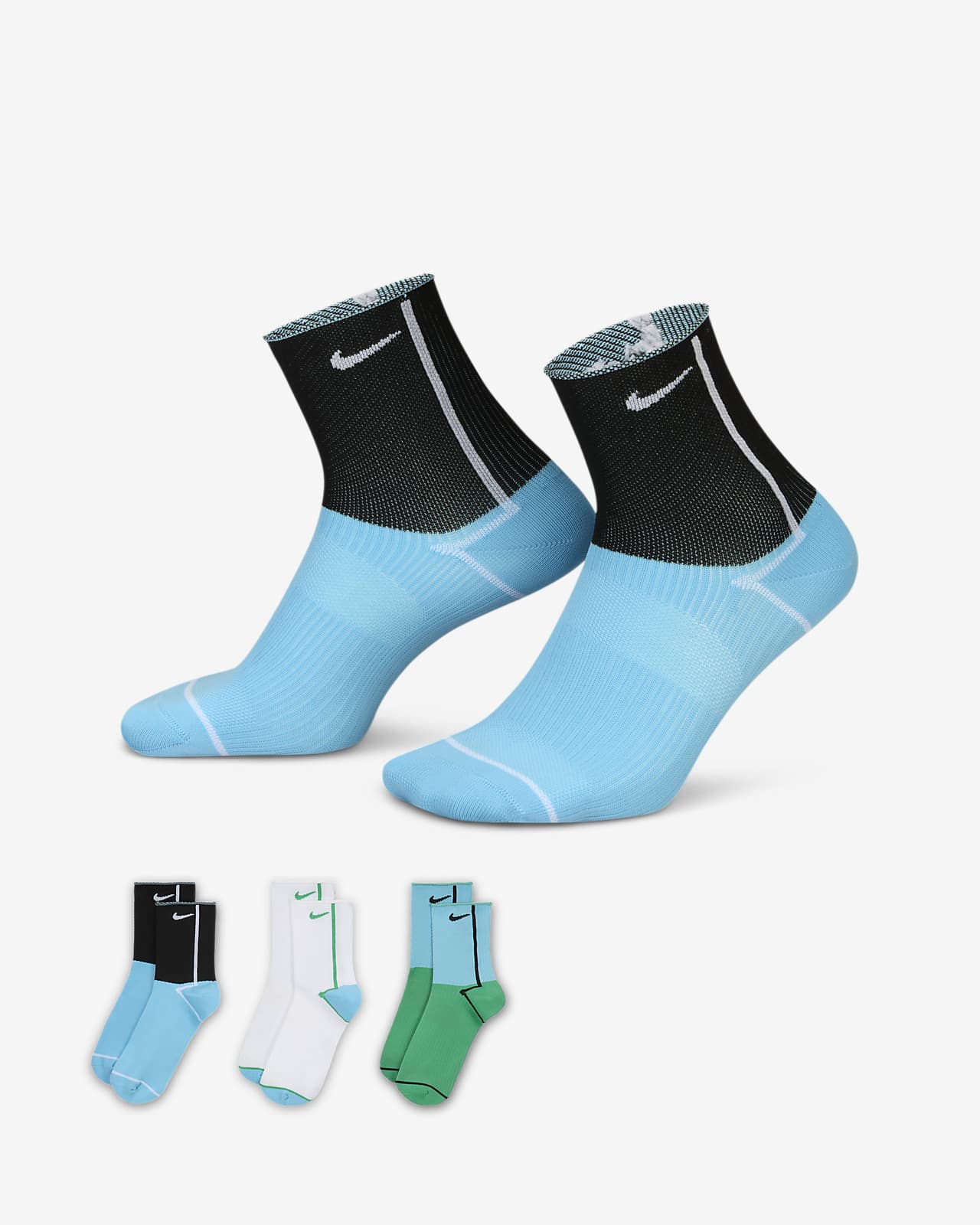 NIKE SOCKS 3 PAIRS PACK - LIGHTWEIGHT CREW ANKLE MENS WOMENS SPORTS