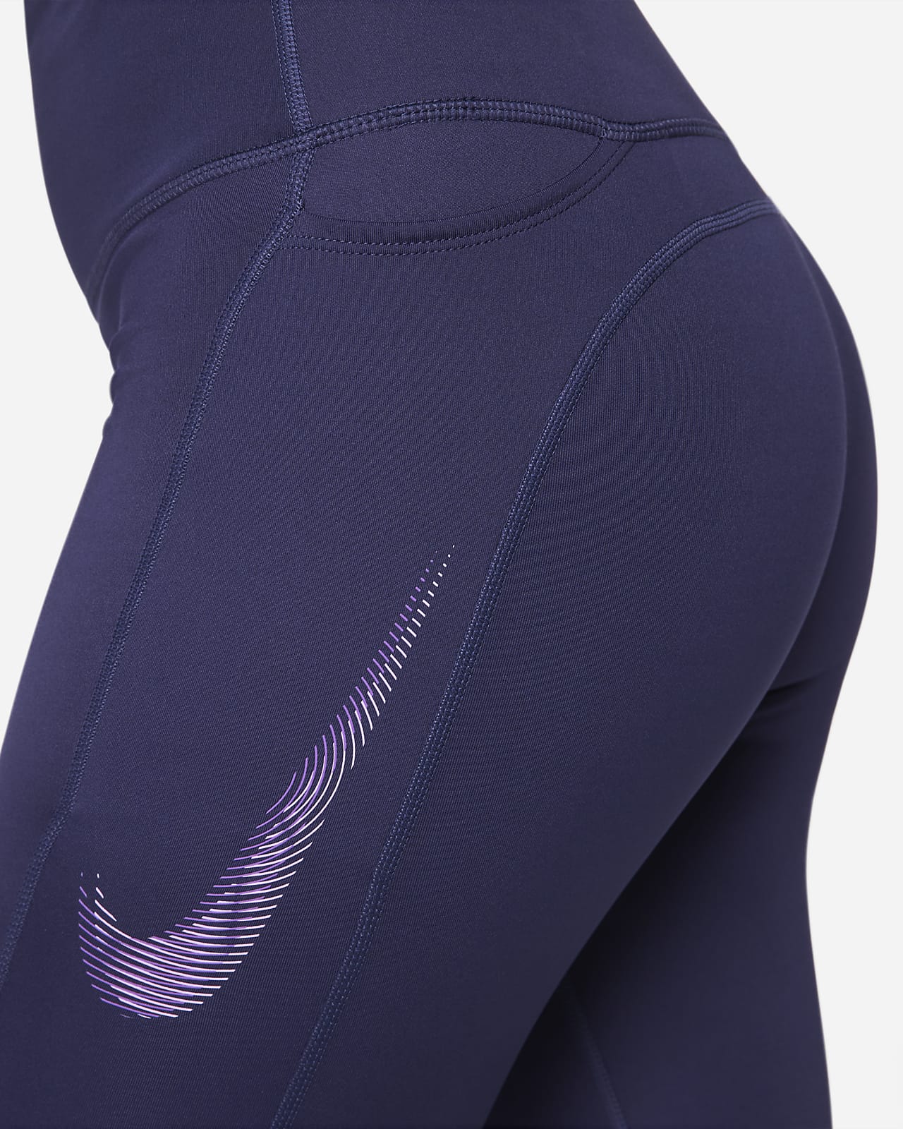 Nike One Women's Mid-Rise 7/8 Graphic Training Leggings, Midnight  Navy/Football Grey, L 