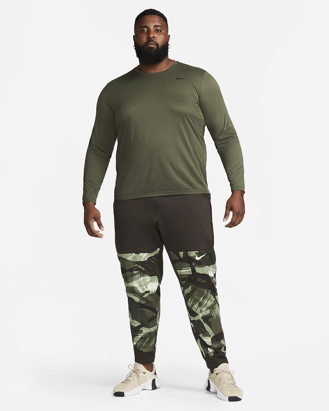 Nike Training all-over camo print swoosh t-shirt in khaki