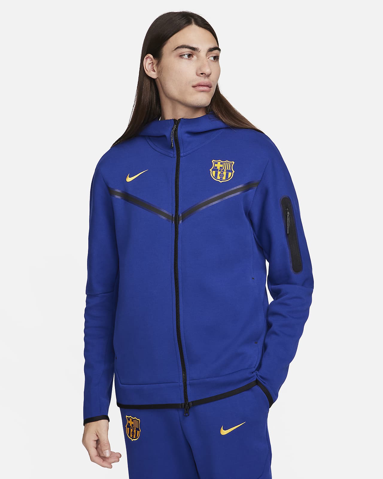 Hoodie de futebol com fecho completo Nike Tech Fleece Windrunner FC  Barcelona para homem