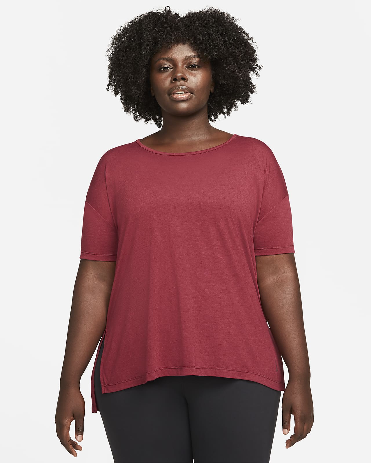 Haut à manches courtes Nike Yoga pour Femme (grande taille). Nike BE