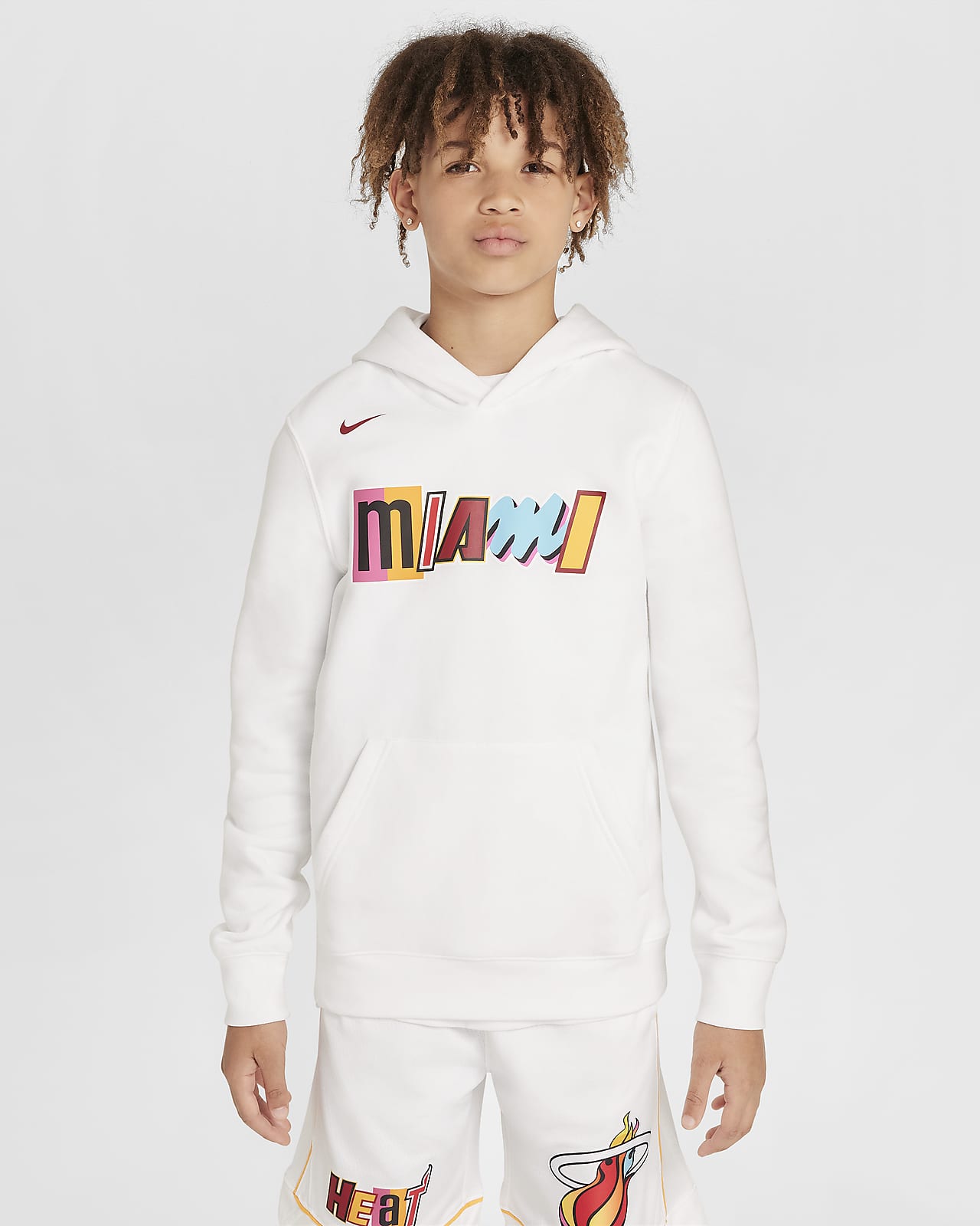 Felpa pullover in fleece con cappuccio Miami Heat City Edition Nike NBA – Ragazzo/a