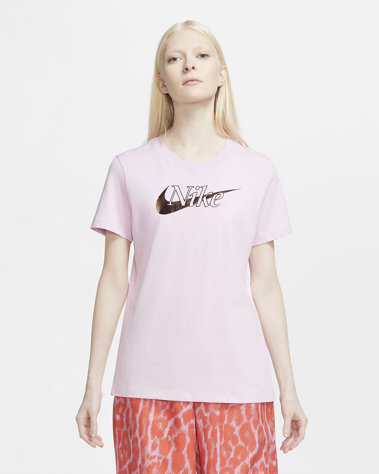 pink and white nike t shirt