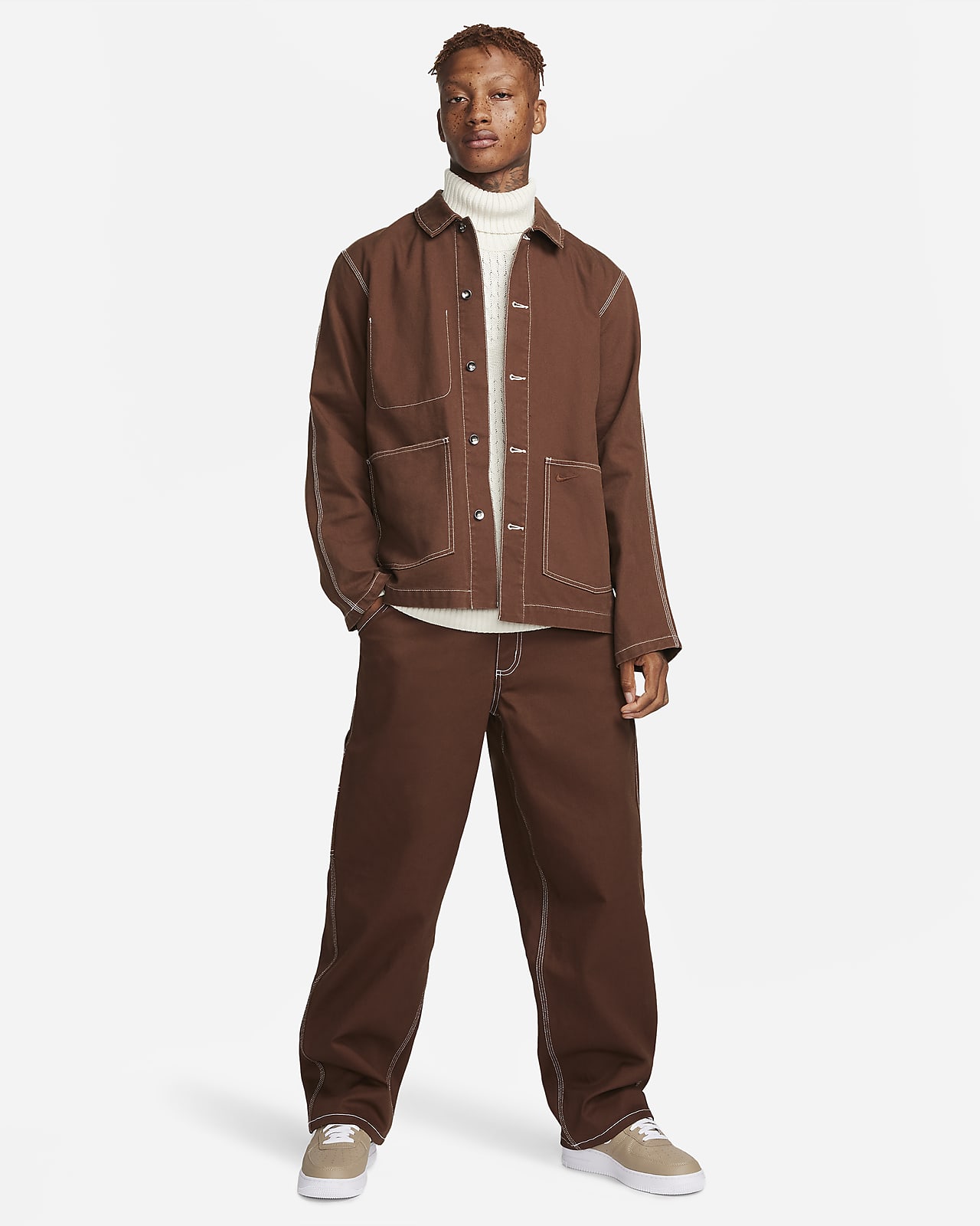 monogram workwear denim pants brown