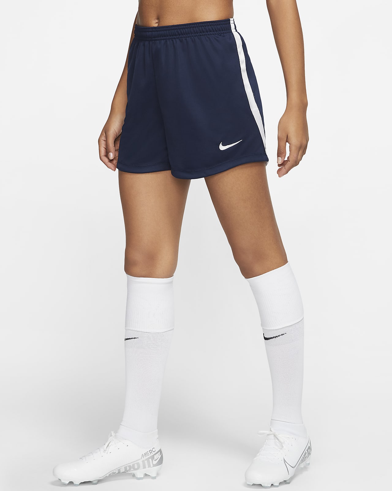 black nike soccer shorts with white stripe